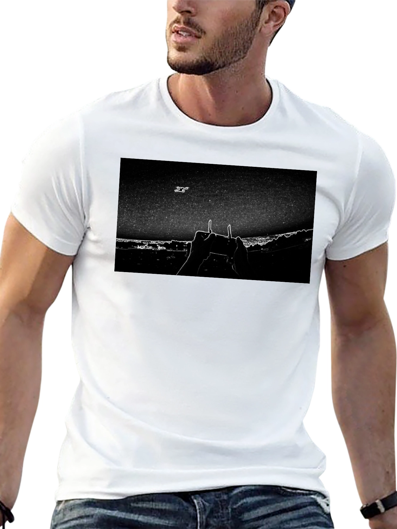 Drone Controller Graphic Tee - Black Cotton Blend