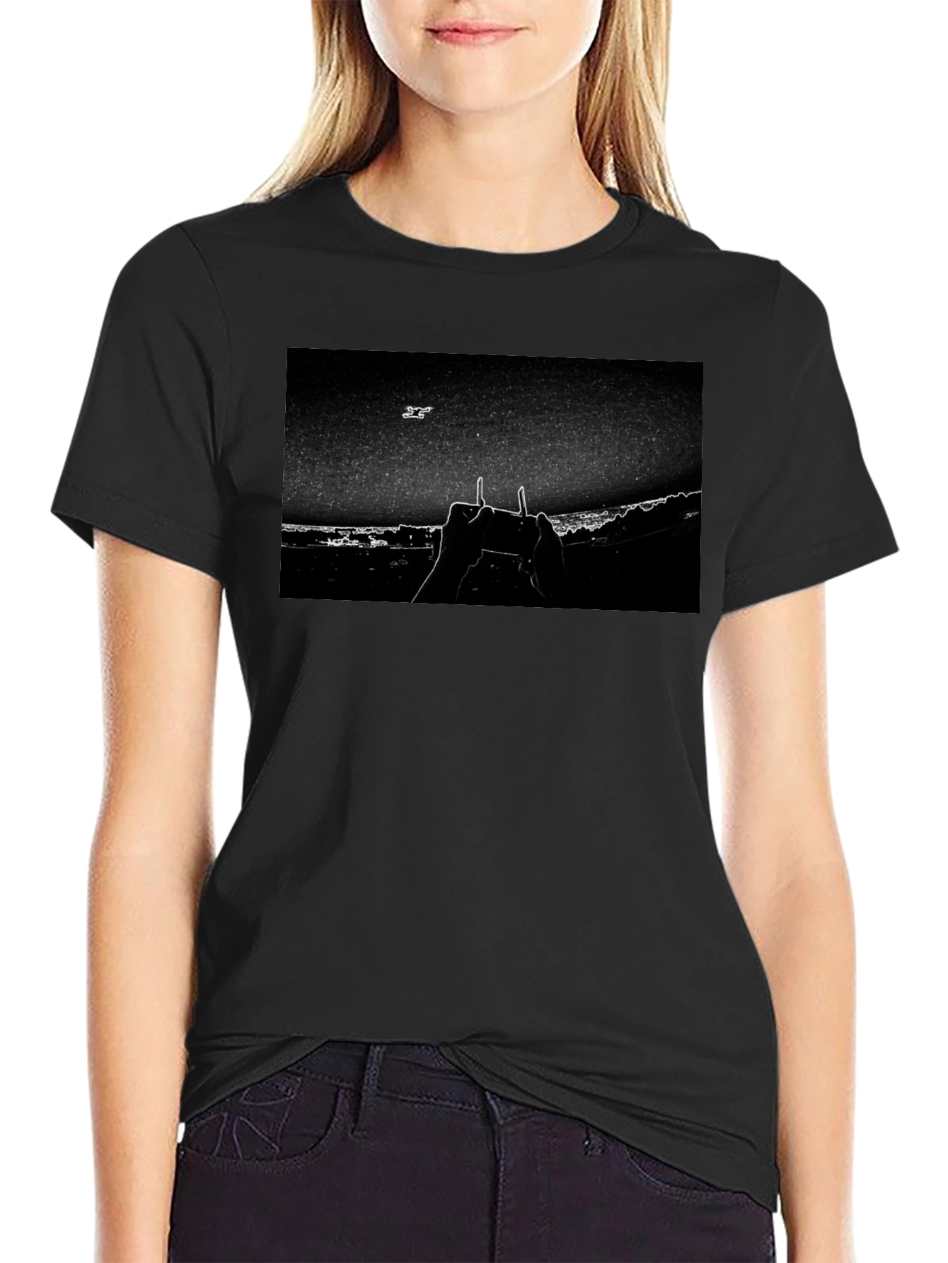 Drone Controller Graphic Tee - Black Cotton Blend