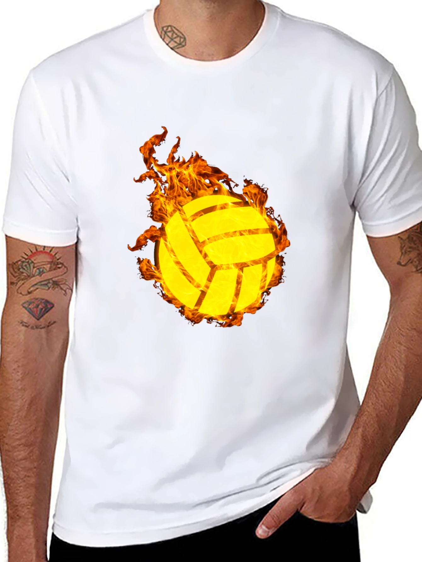 Flaming Volleyball Graphic T-Shirt - Sporty Style