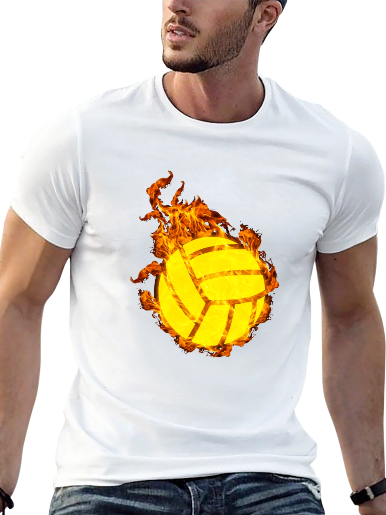 Flaming Volleyball Graphic T-Shirt - Sporty Style