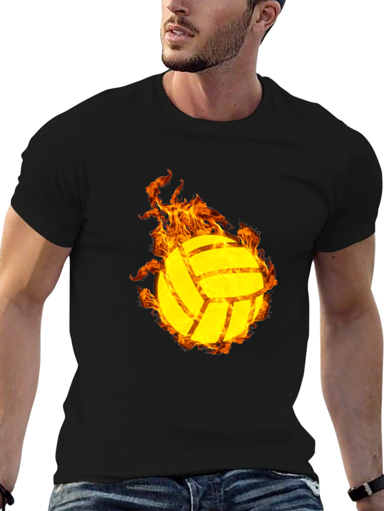 Flaming Volleyball Graphic T-Shirt - Sporty Style