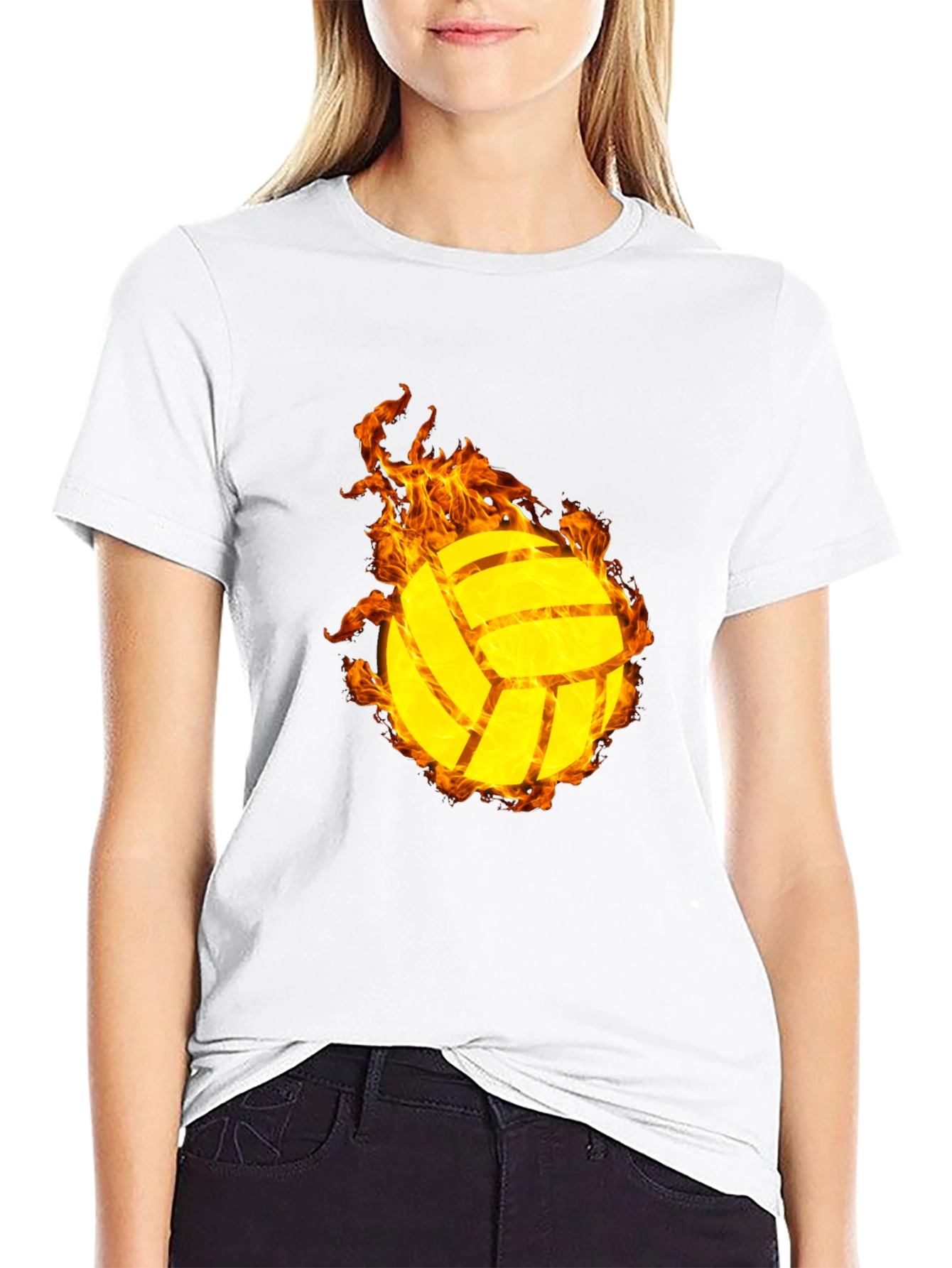 Flaming Volleyball Graphic T-Shirt - Sporty Style