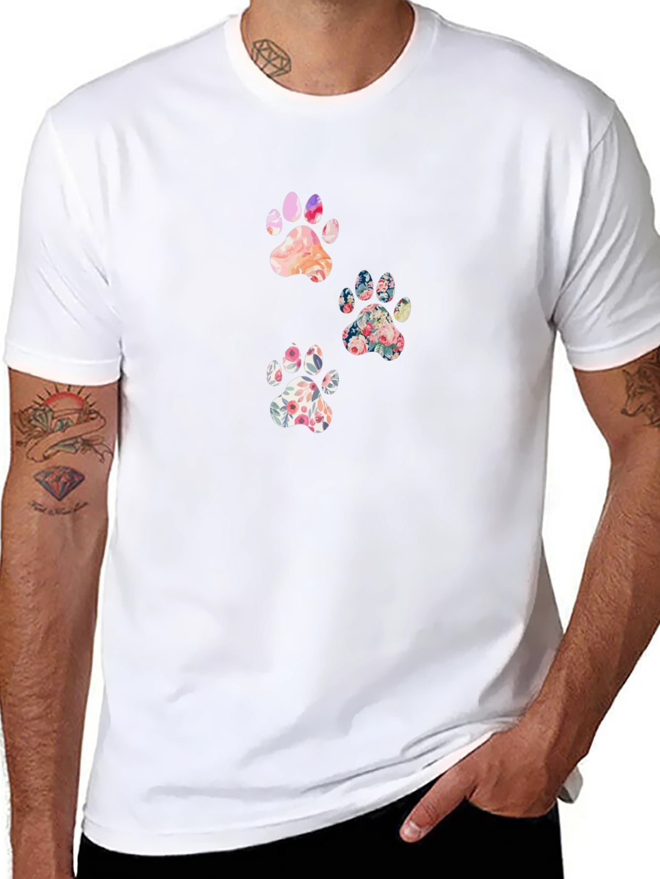 Floral Paw Print T-Shirt - Cute Casual Tee