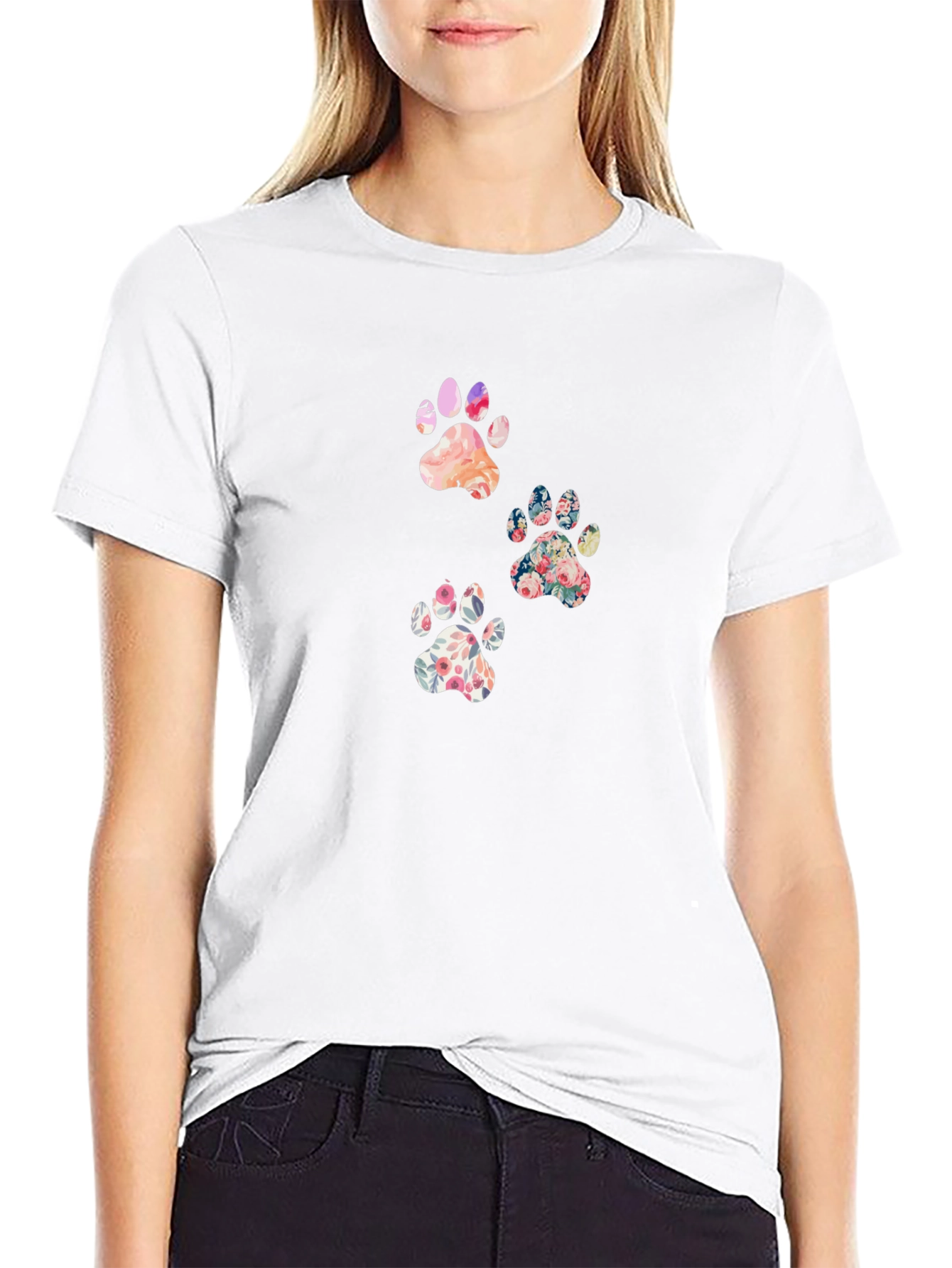 Floral Paw Print T-Shirt - Cute Casual Tee