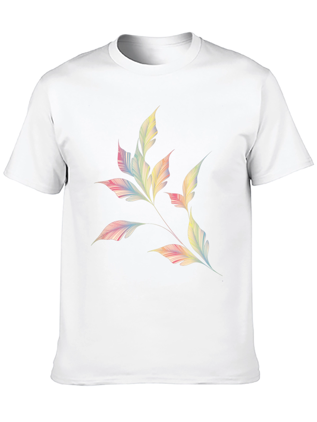 Mens Black T-Shirt with Pastel Leaf Design