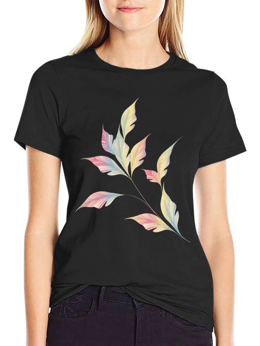 Mens Black T-Shirt with Pastel Leaf Design