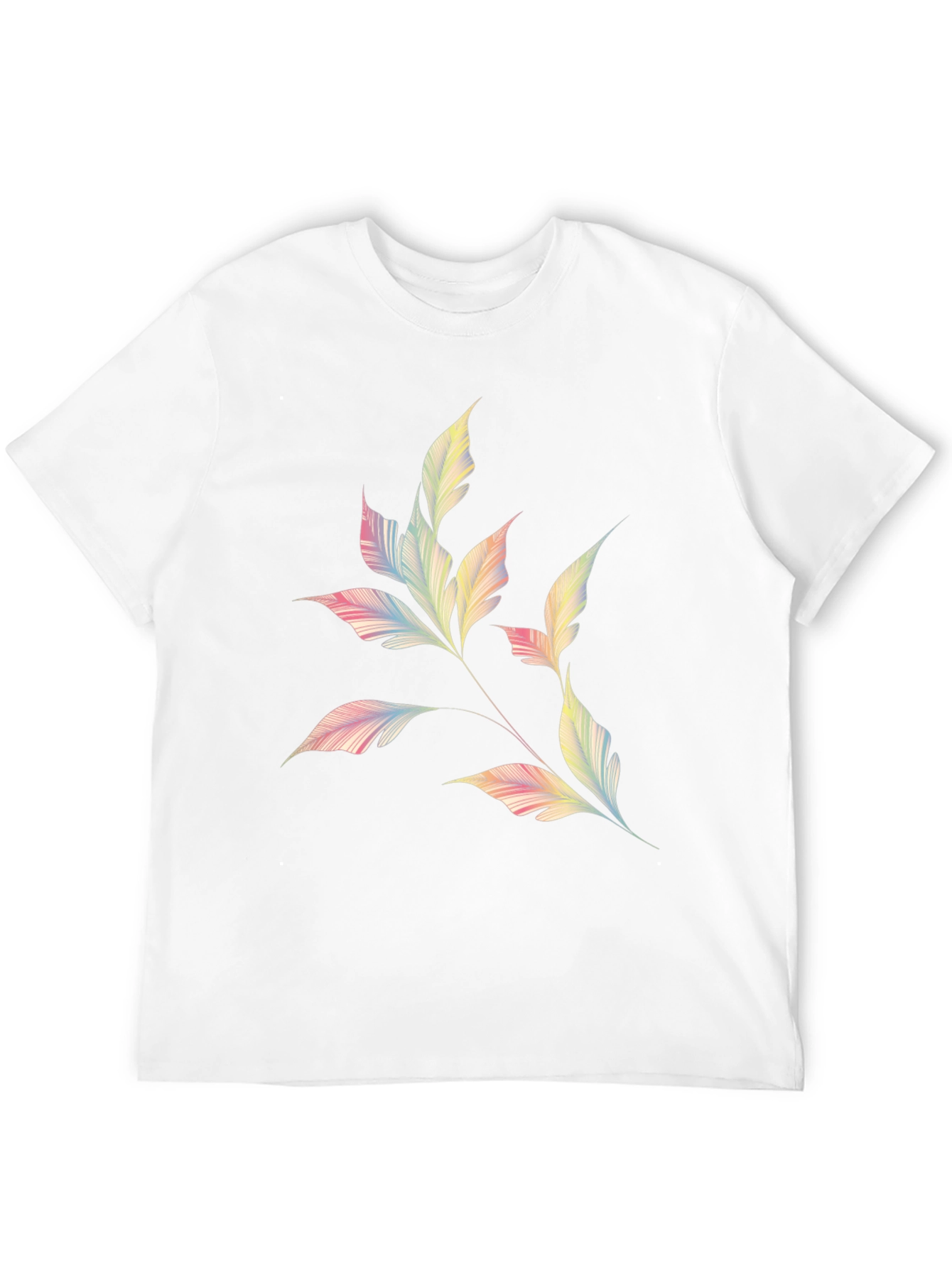 Mens Black T-Shirt with Pastel Leaf Design