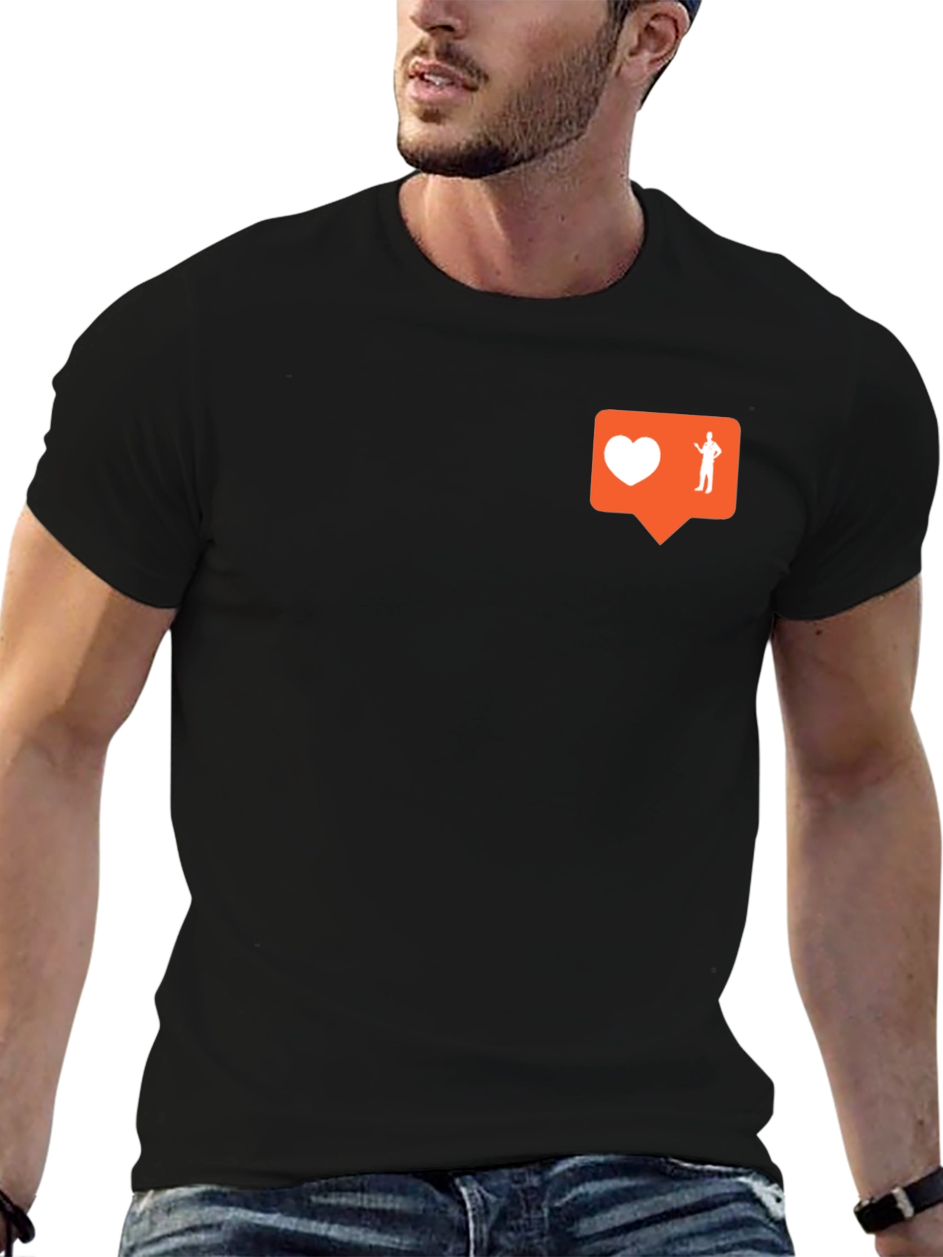 Mens Black T-Shirt with Orange Graphic