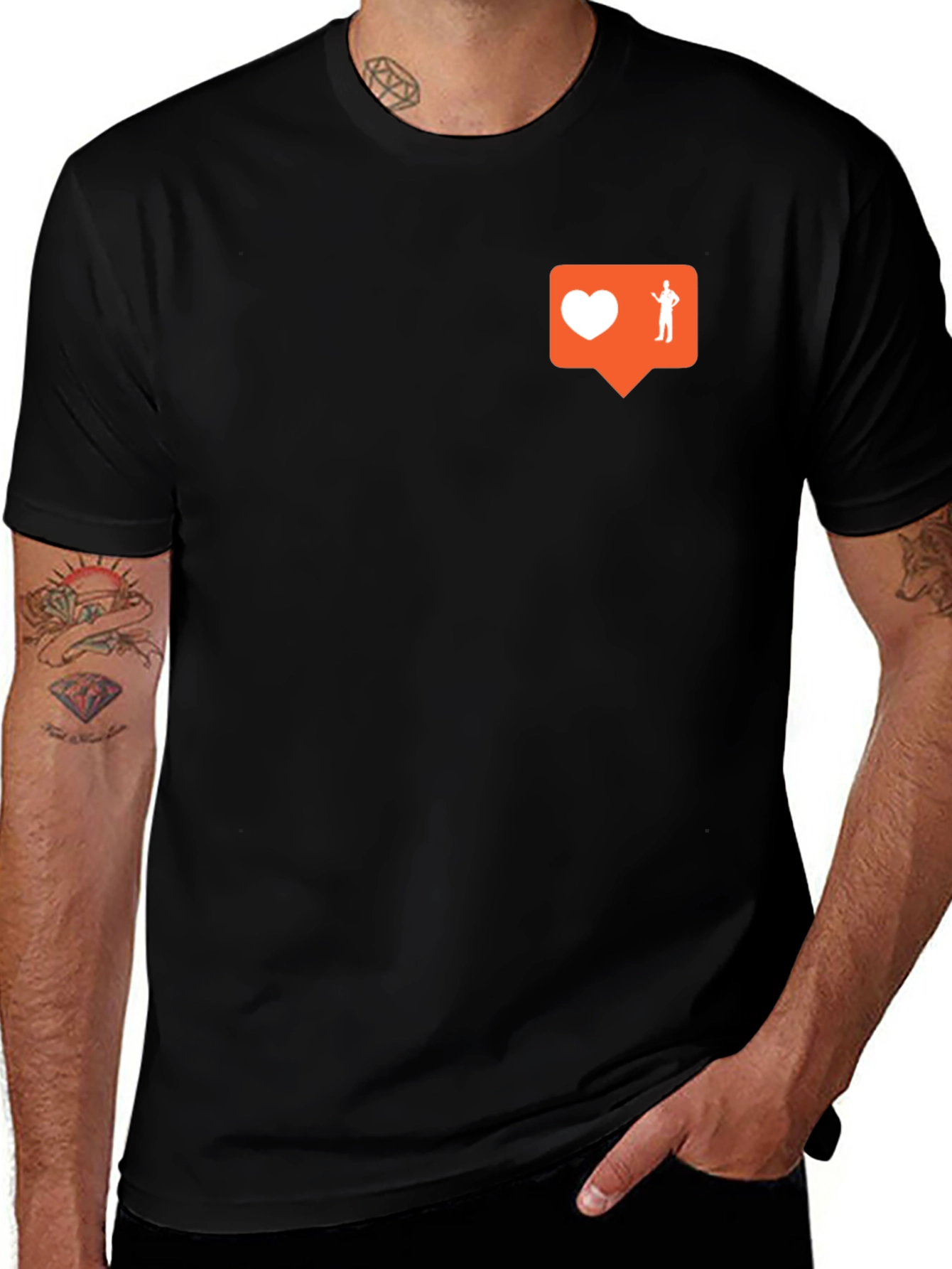 Mens Black T-Shirt with Orange Graphic