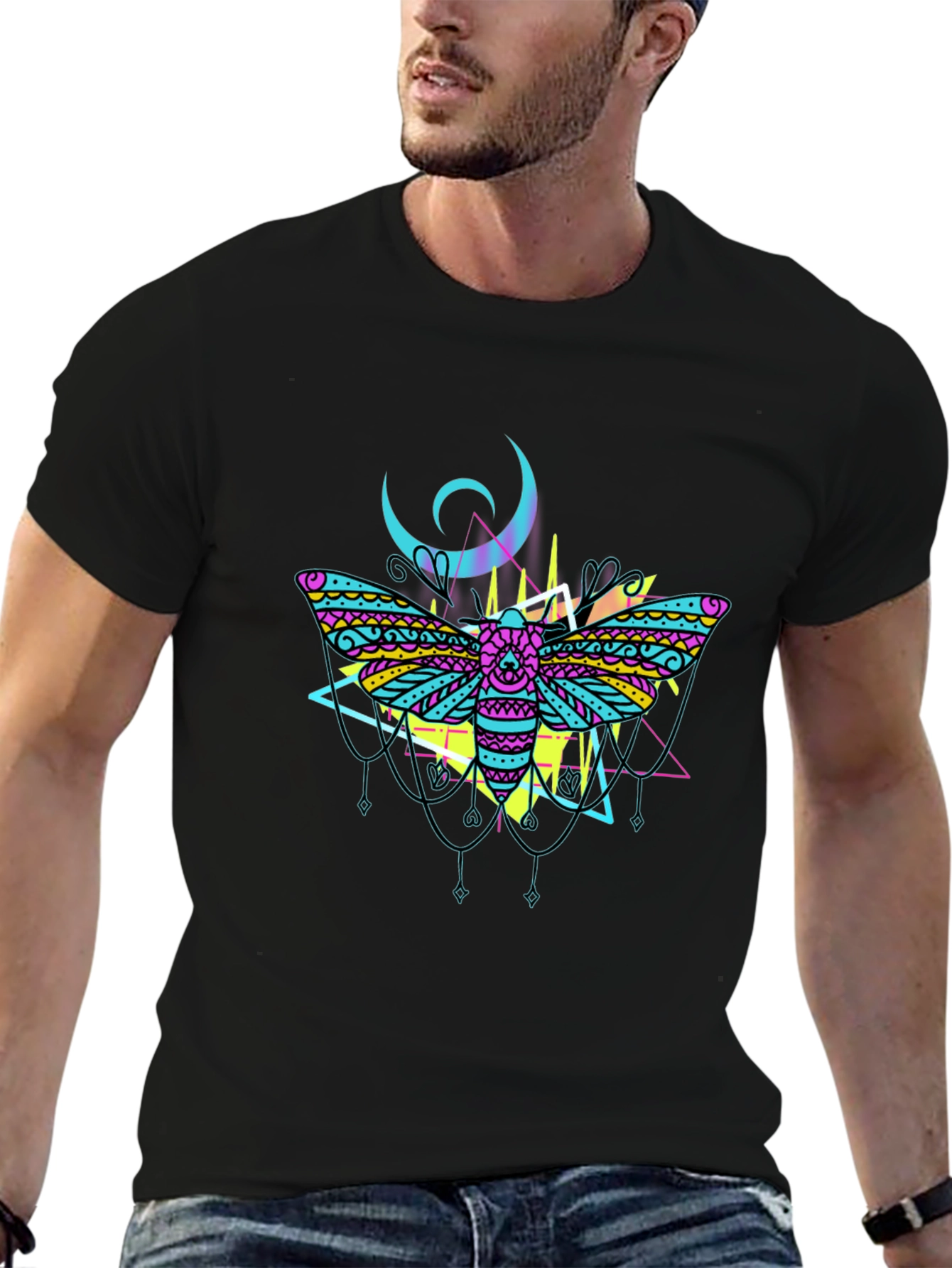 Moth Graphic Tee - Black Cotton T-Shirt