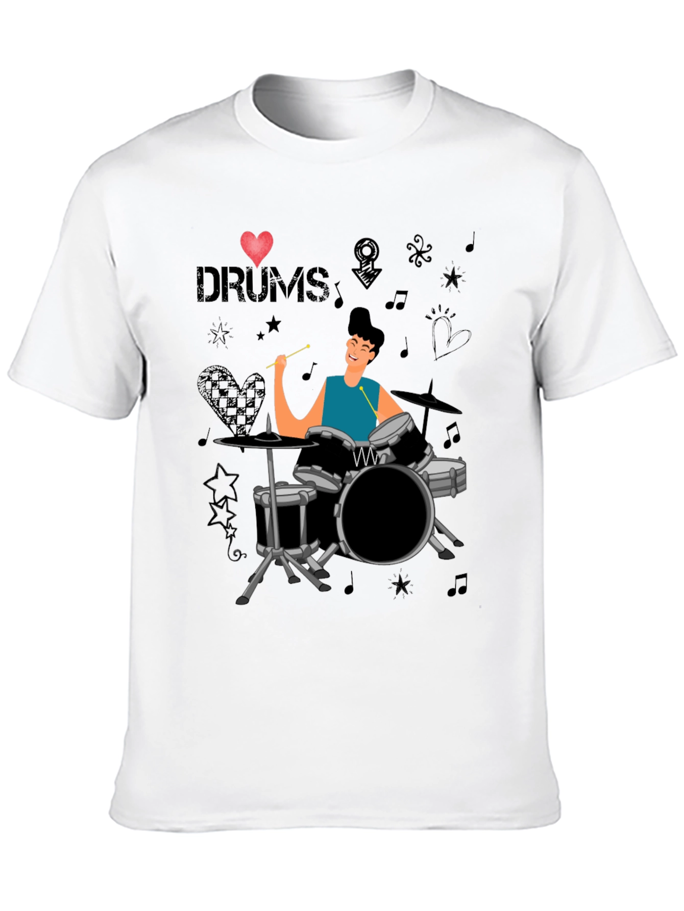 I Love Drums T-Shirt Drummer Cartoon Graphic Tee