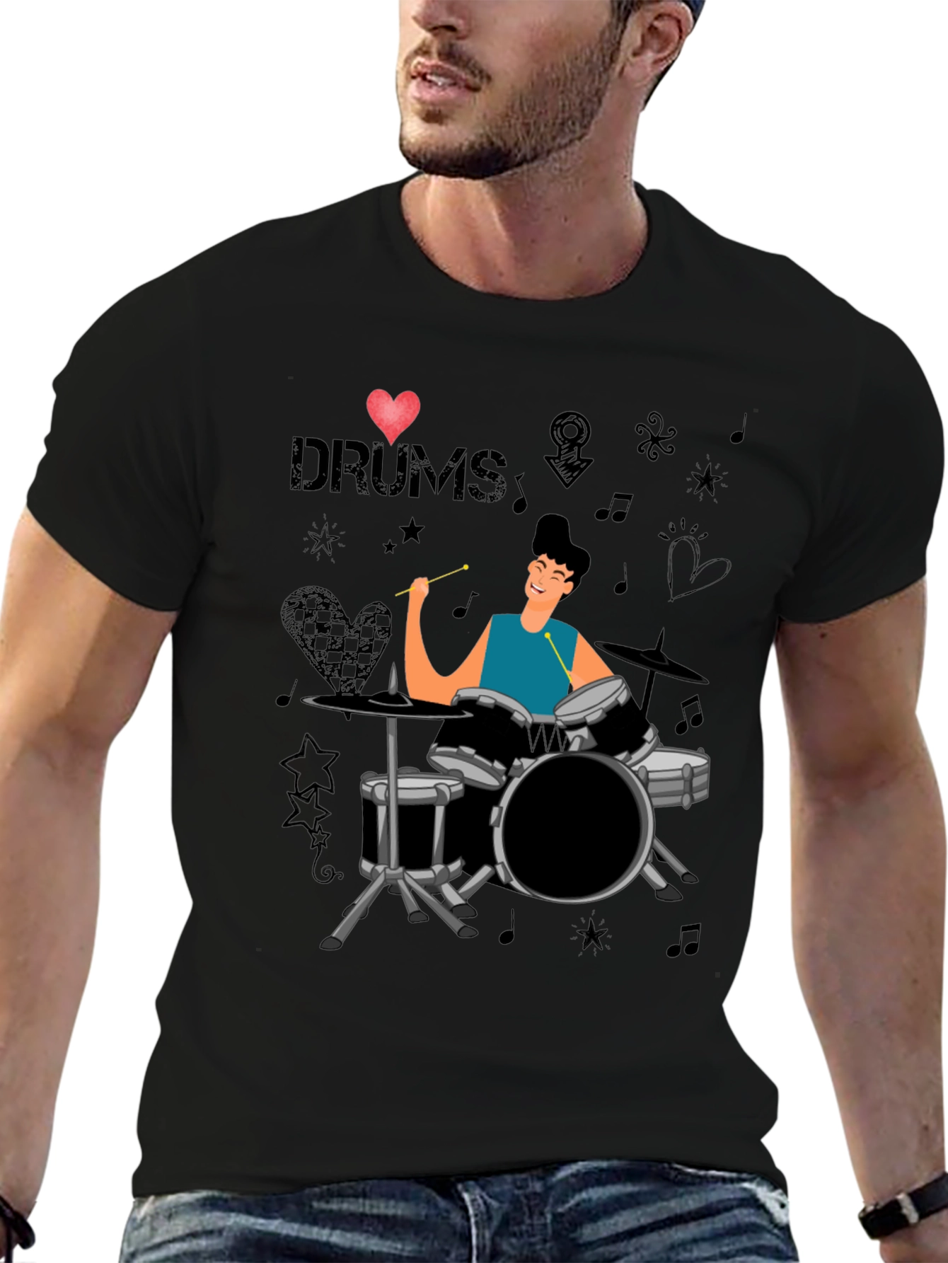 I Love Drums T-Shirt Drummer Cartoon Graphic Tee