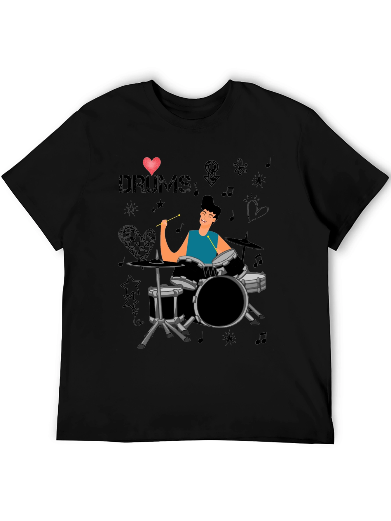 I Love Drums T-Shirt Drummer Cartoon Graphic Tee