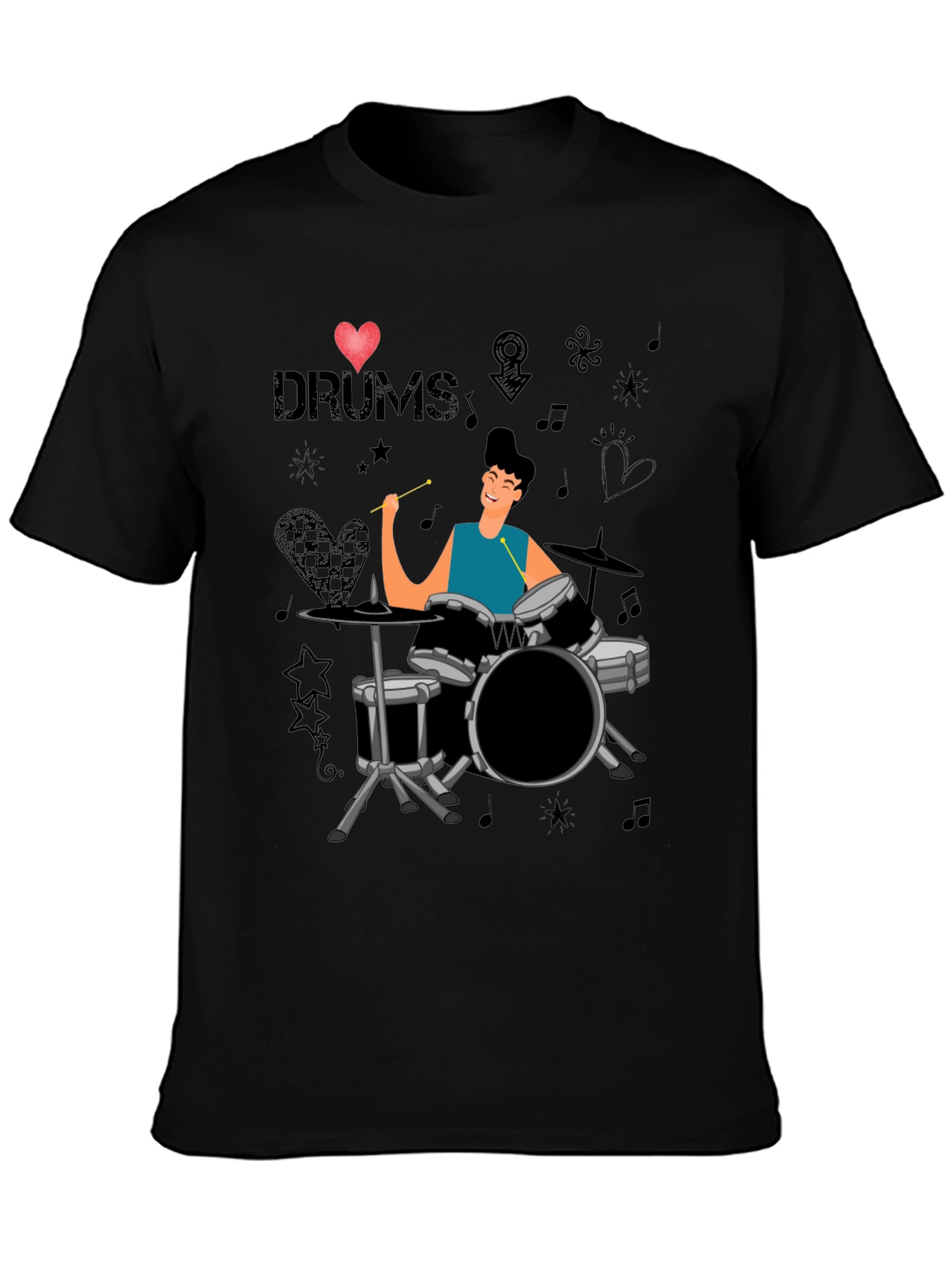 I Love Drums T-Shirt Drummer Cartoon Graphic Tee