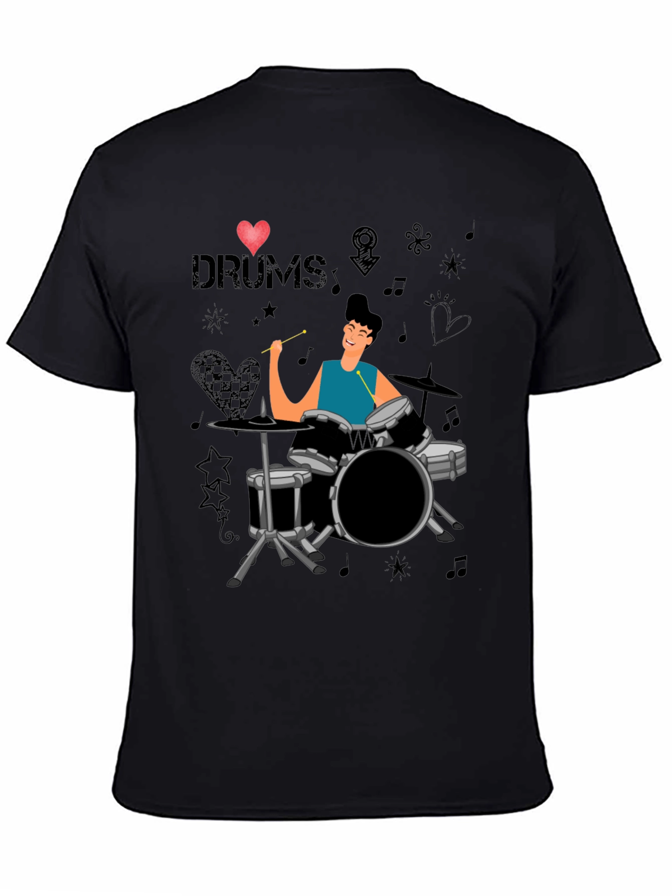 I Love Drums T-Shirt Drummer Cartoon Graphic Tee