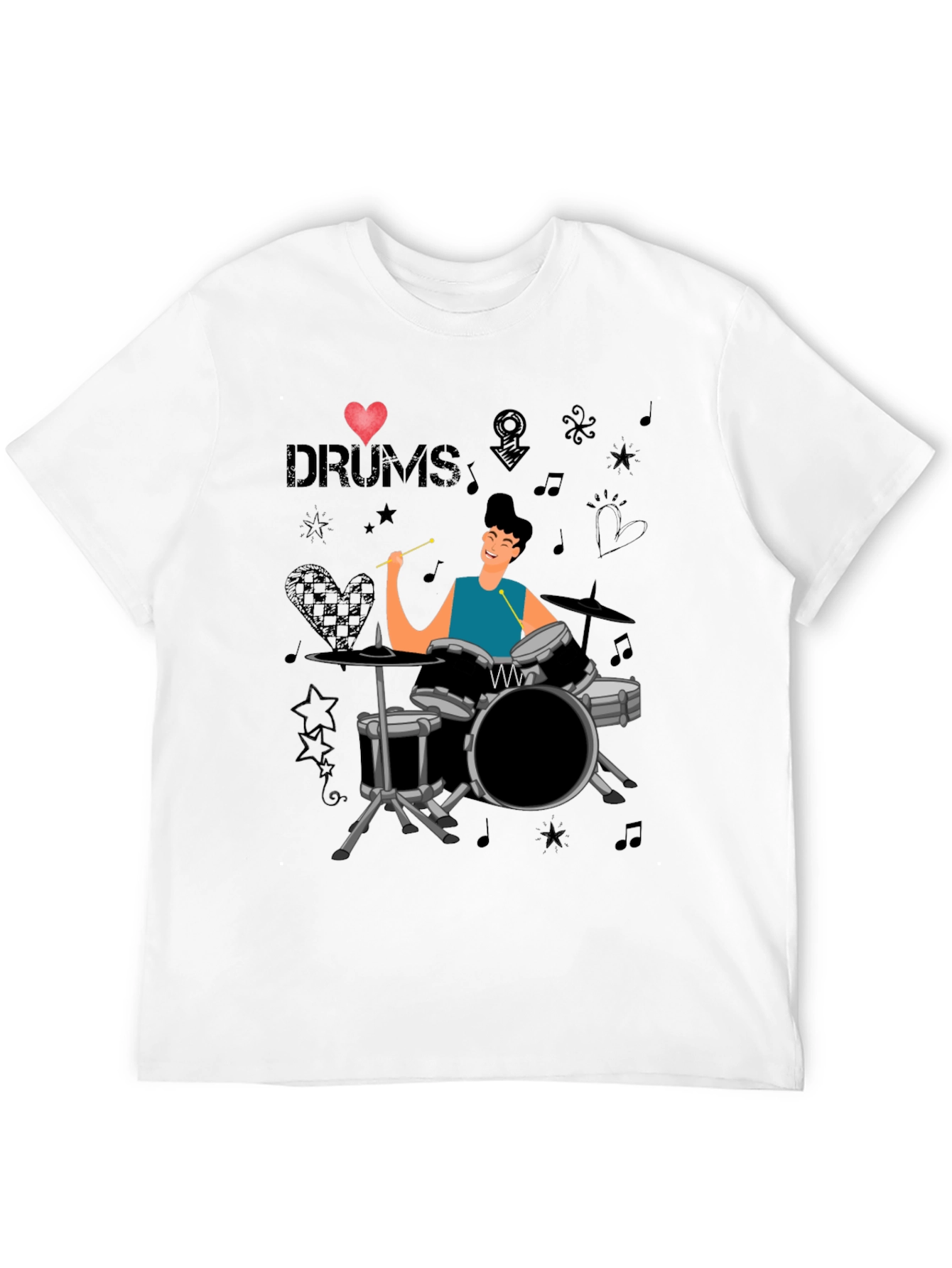I Love Drums T-Shirt Drummer Cartoon Graphic Tee