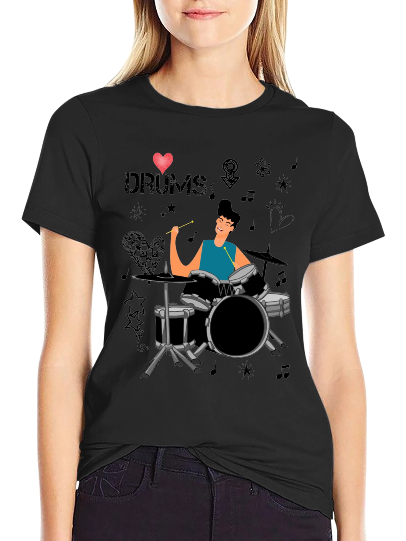 I Love Drums T-Shirt Drummer Cartoon Graphic Tee
