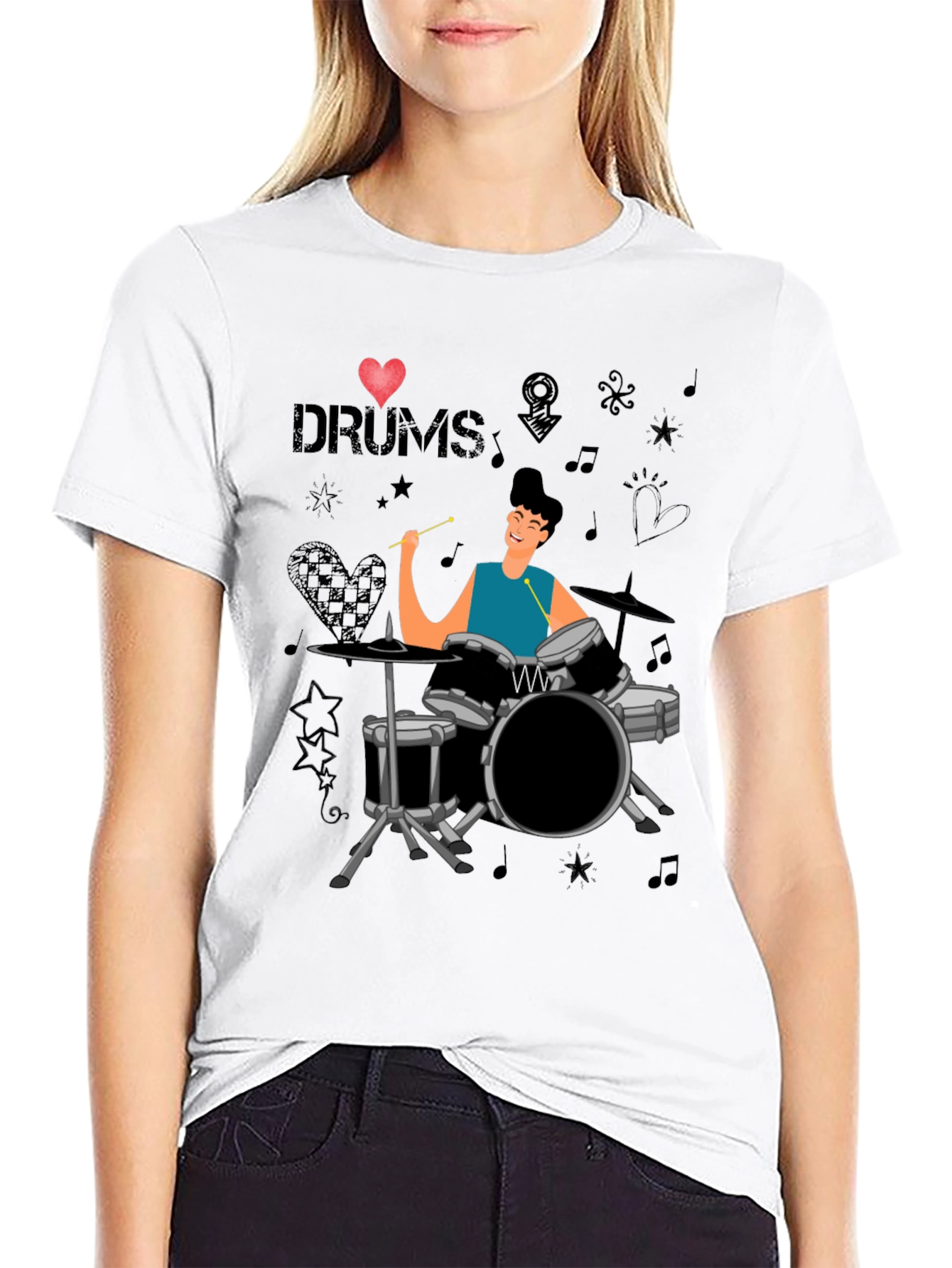I Love Drums T-Shirt Drummer Cartoon Graphic Tee