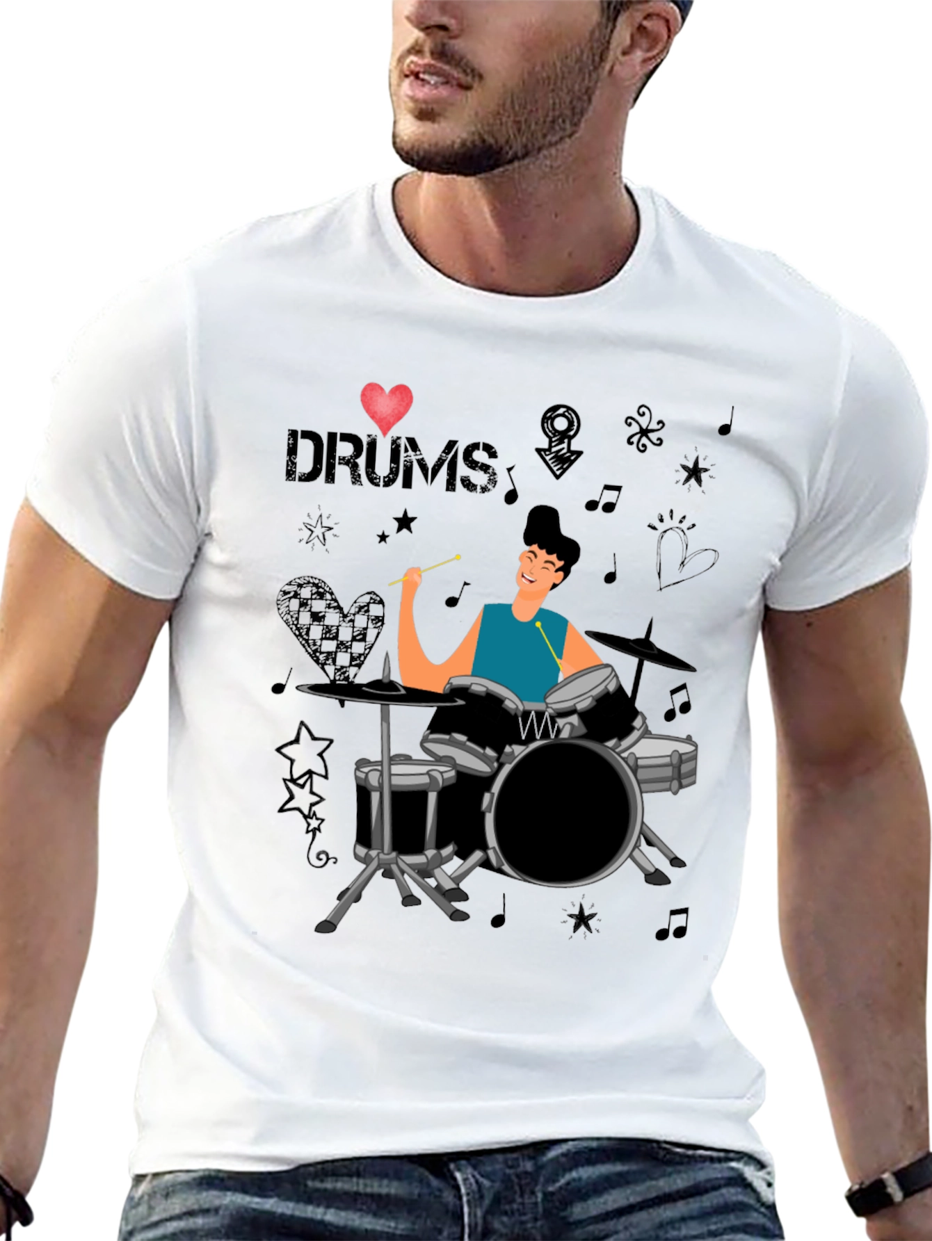 I Love Drums T-Shirt Drummer Cartoon Graphic Tee