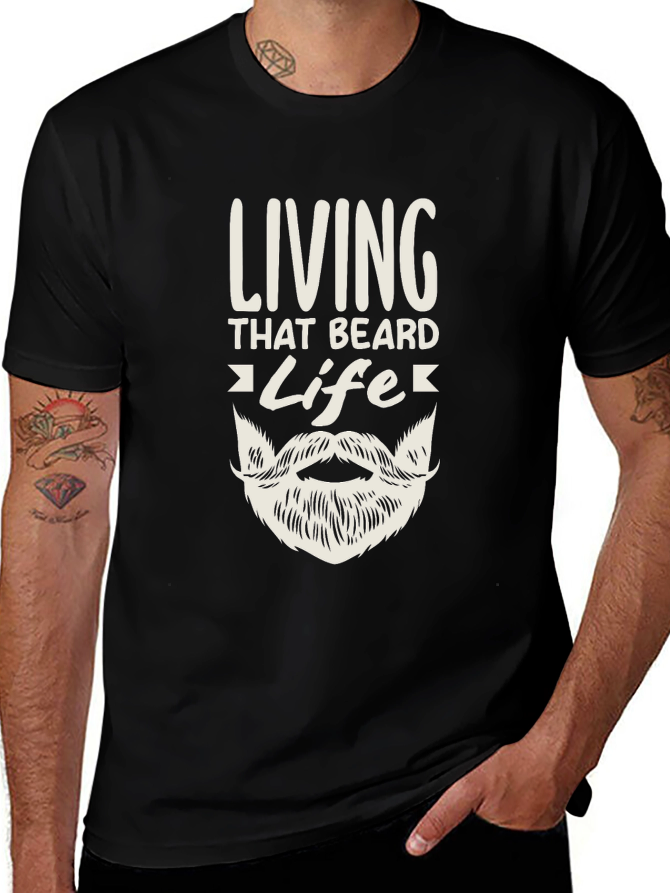 Living That Beard Life Black Graphic Tee