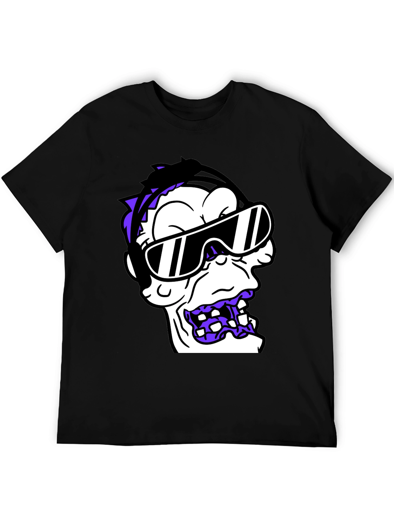 Cartoon Monster Graphic Tee - Black Cotton