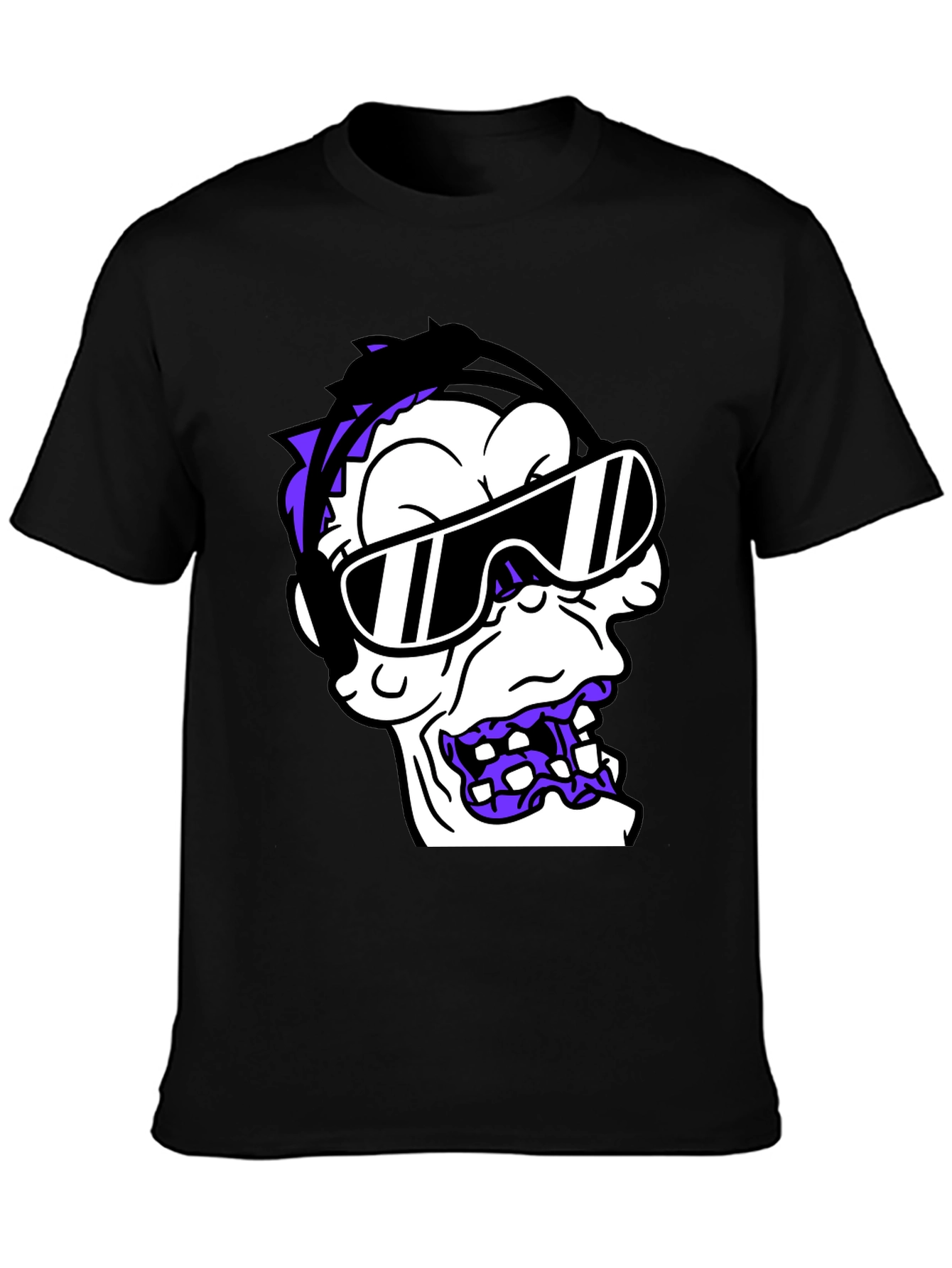 Cartoon Monster Graphic Tee - Black Cotton