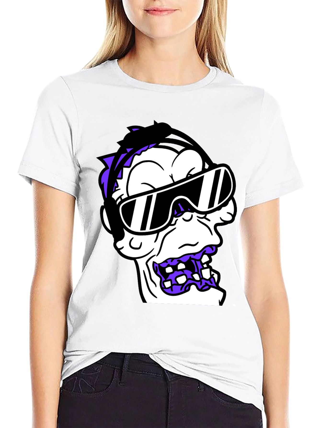 Cartoon Monster Graphic Tee - Black Cotton
