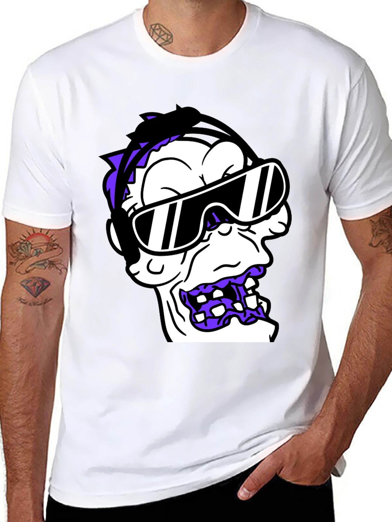 Cartoon Monster Graphic Tee - Black Cotton