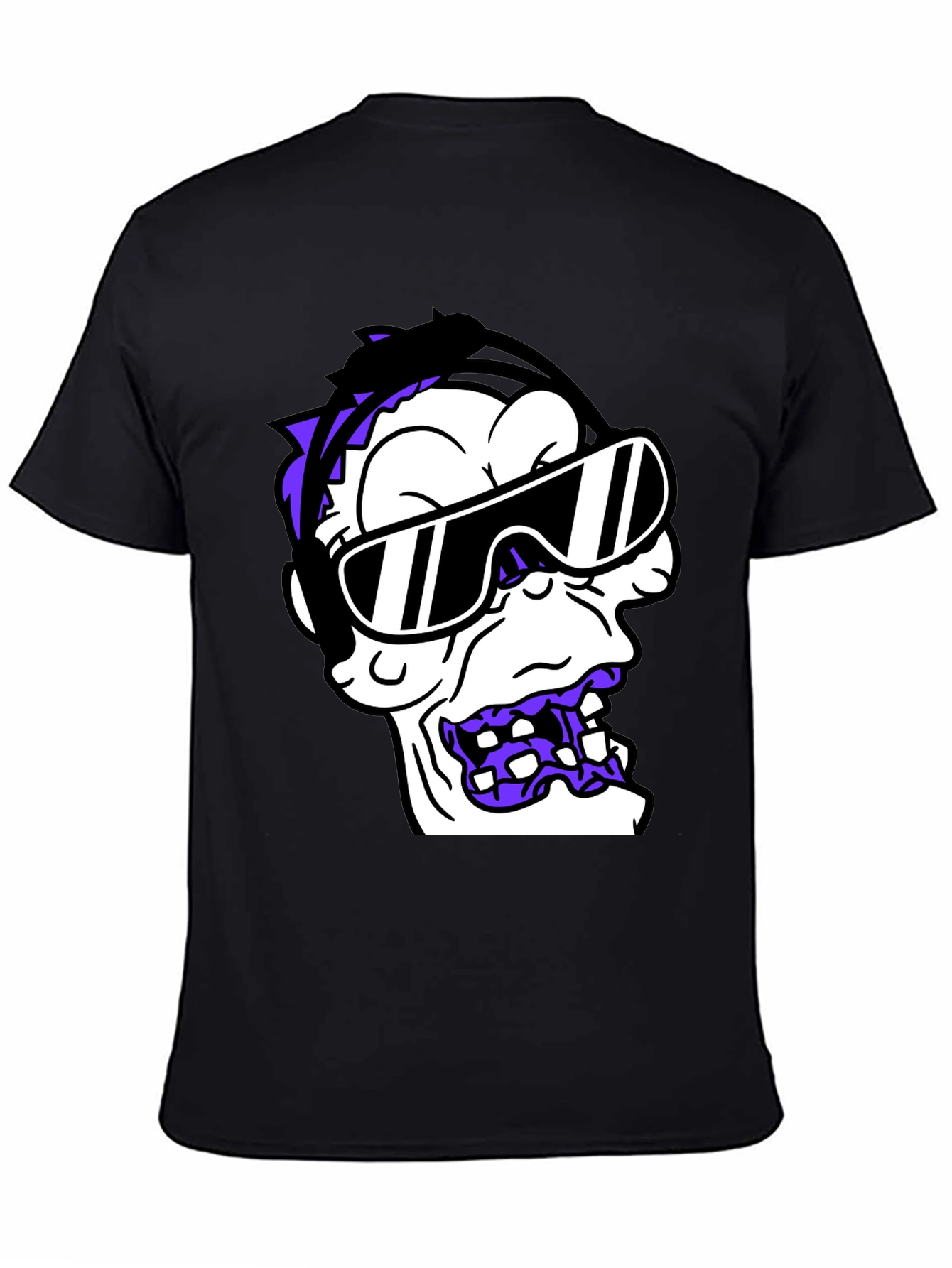 Cartoon Monster Graphic Tee - Black Cotton