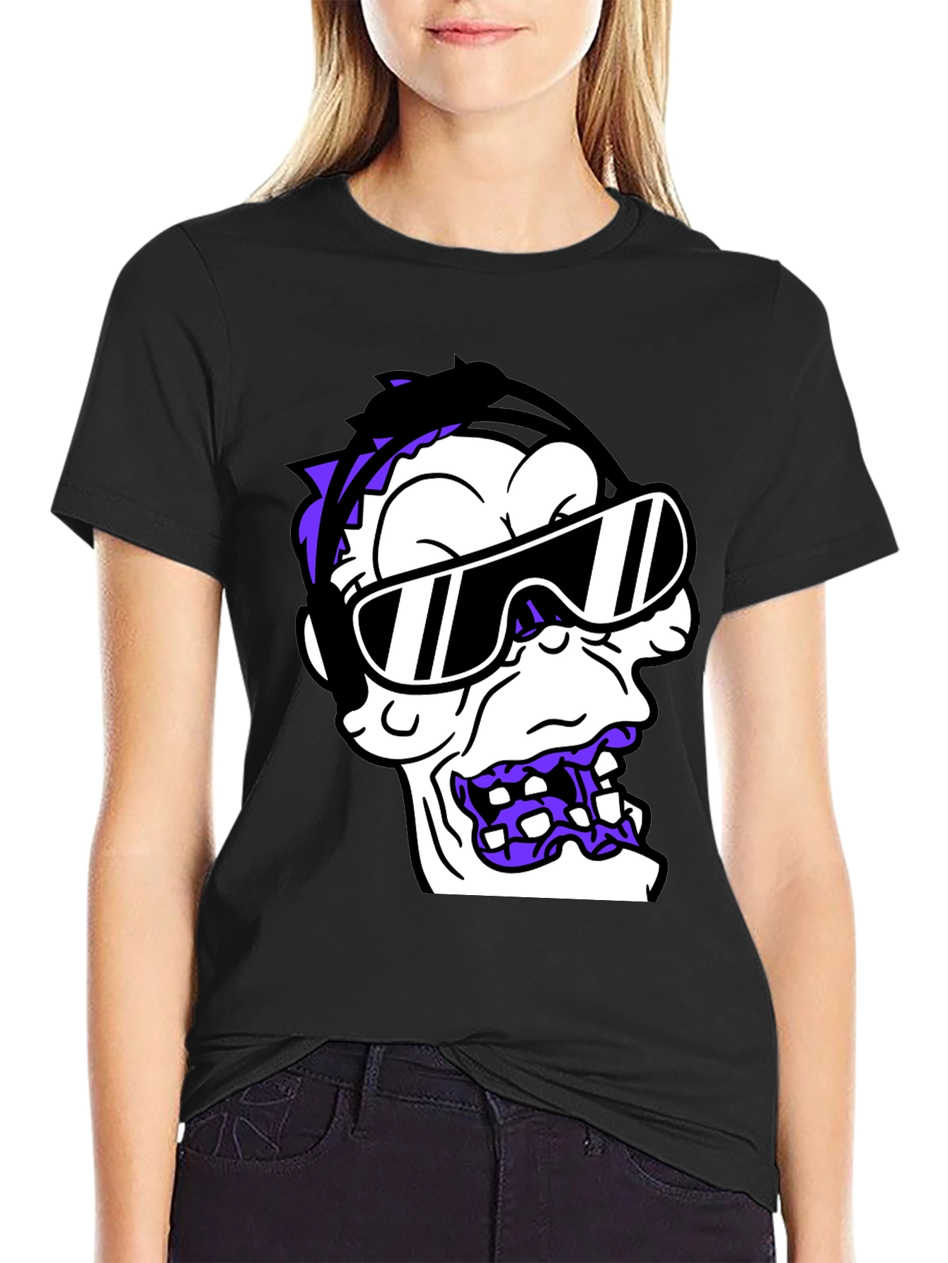Cartoon Monster Graphic Tee - Black Cotton