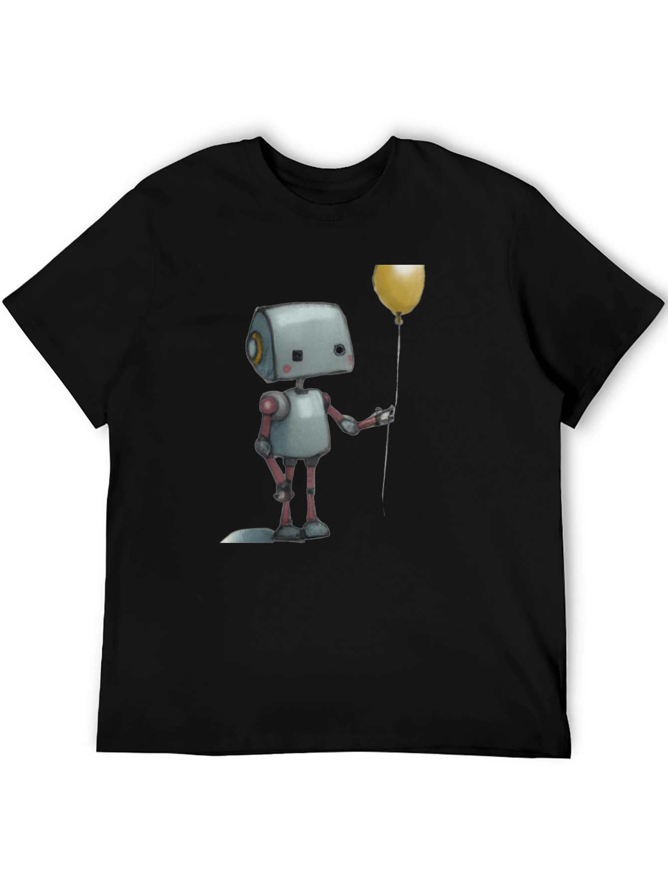 Robot Holding Balloon Black T-Shirt