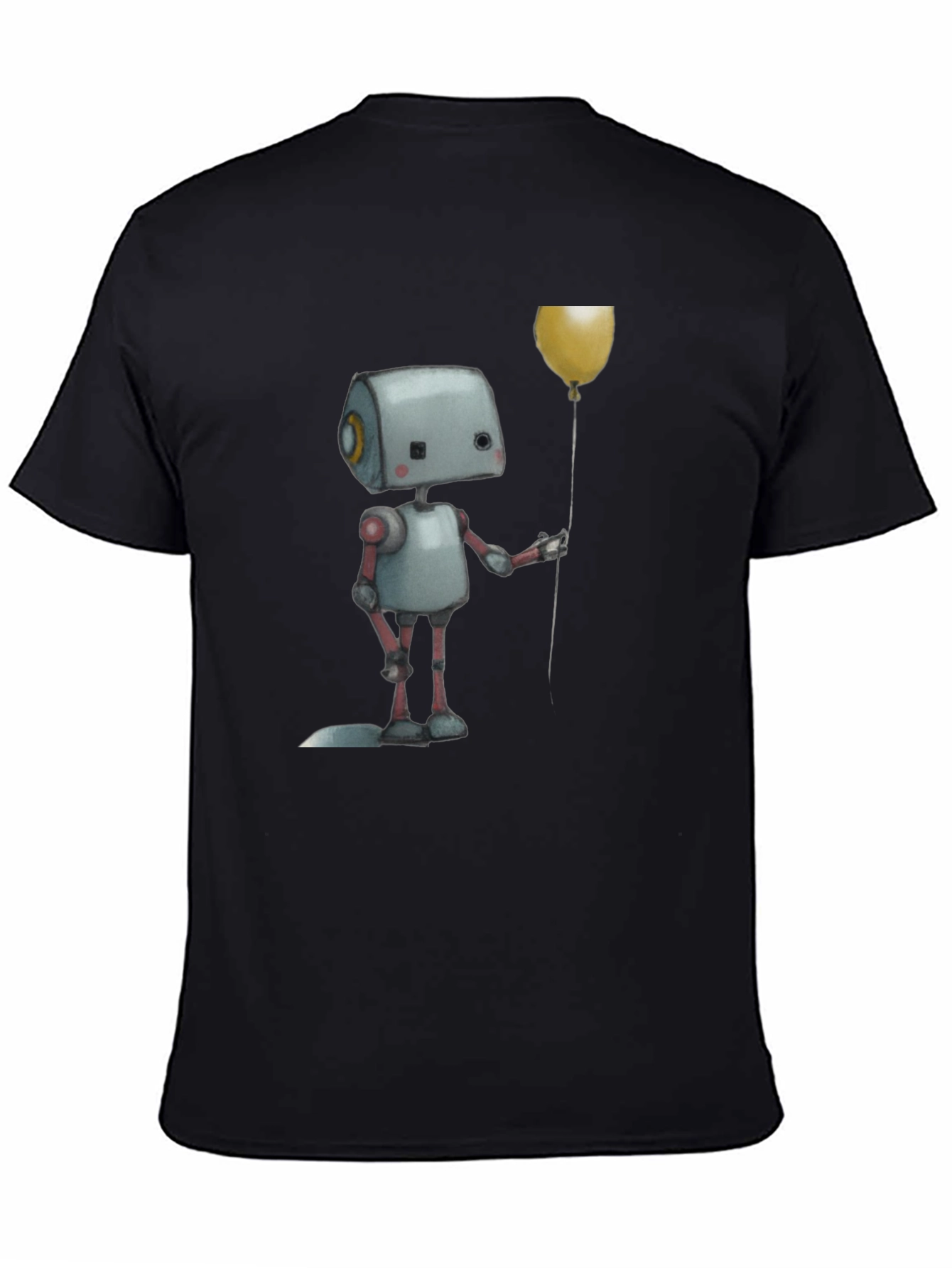 Robot Holding Balloon Black T-Shirt
