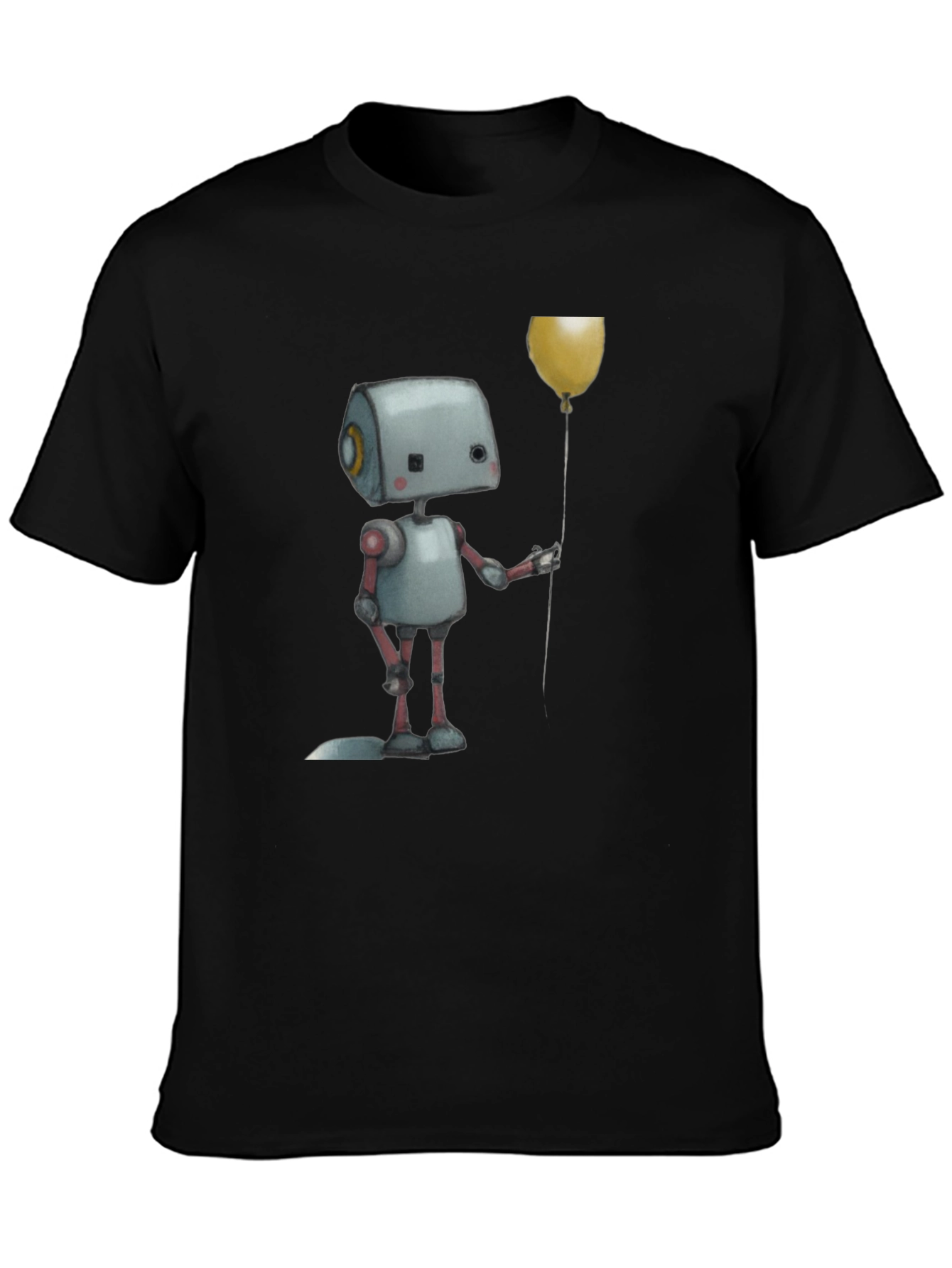 Robot Holding Balloon Black T-Shirt