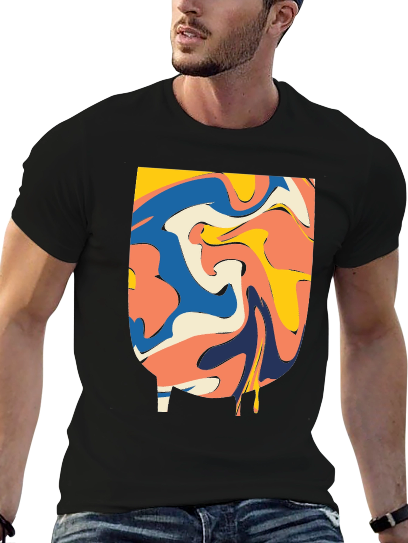 Abstract Swirl Graphic Tee - Modern Black T-Shirt