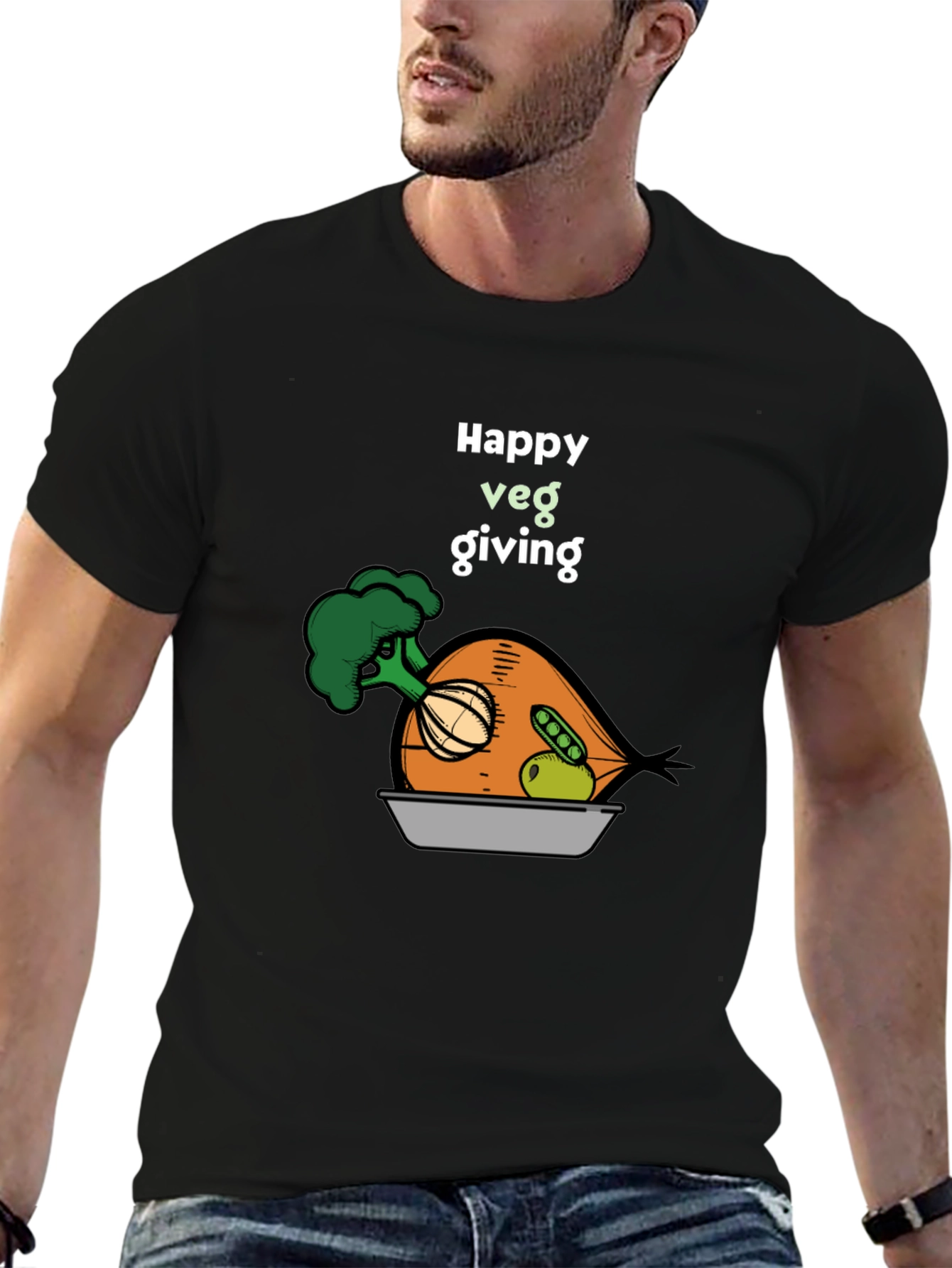 Happy Veg Giving Black T-Shirt