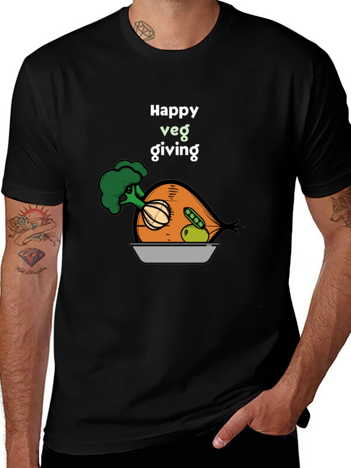 Happy Veg Giving Black T-Shirt