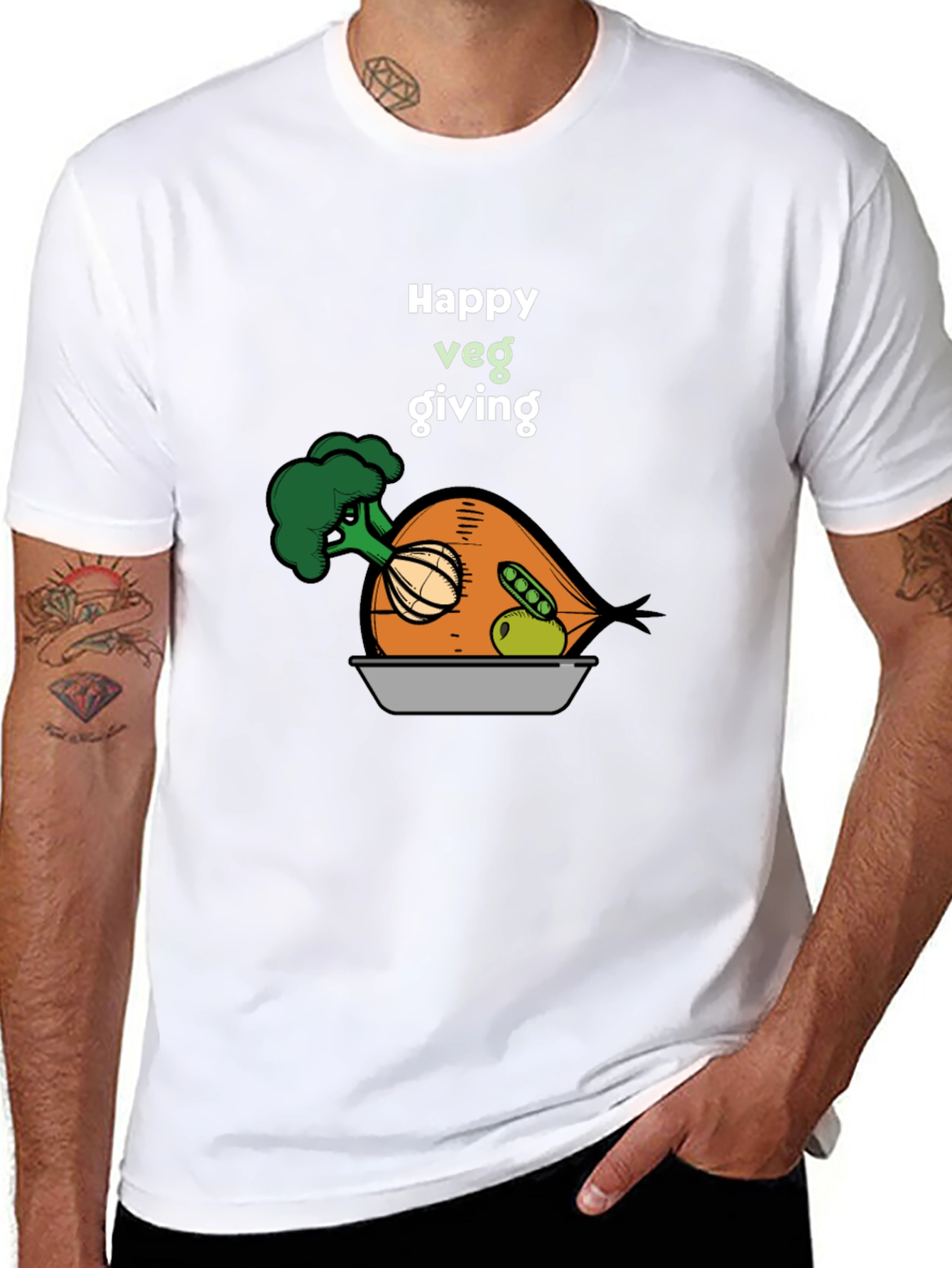 Happy Veg Giving Black T-Shirt