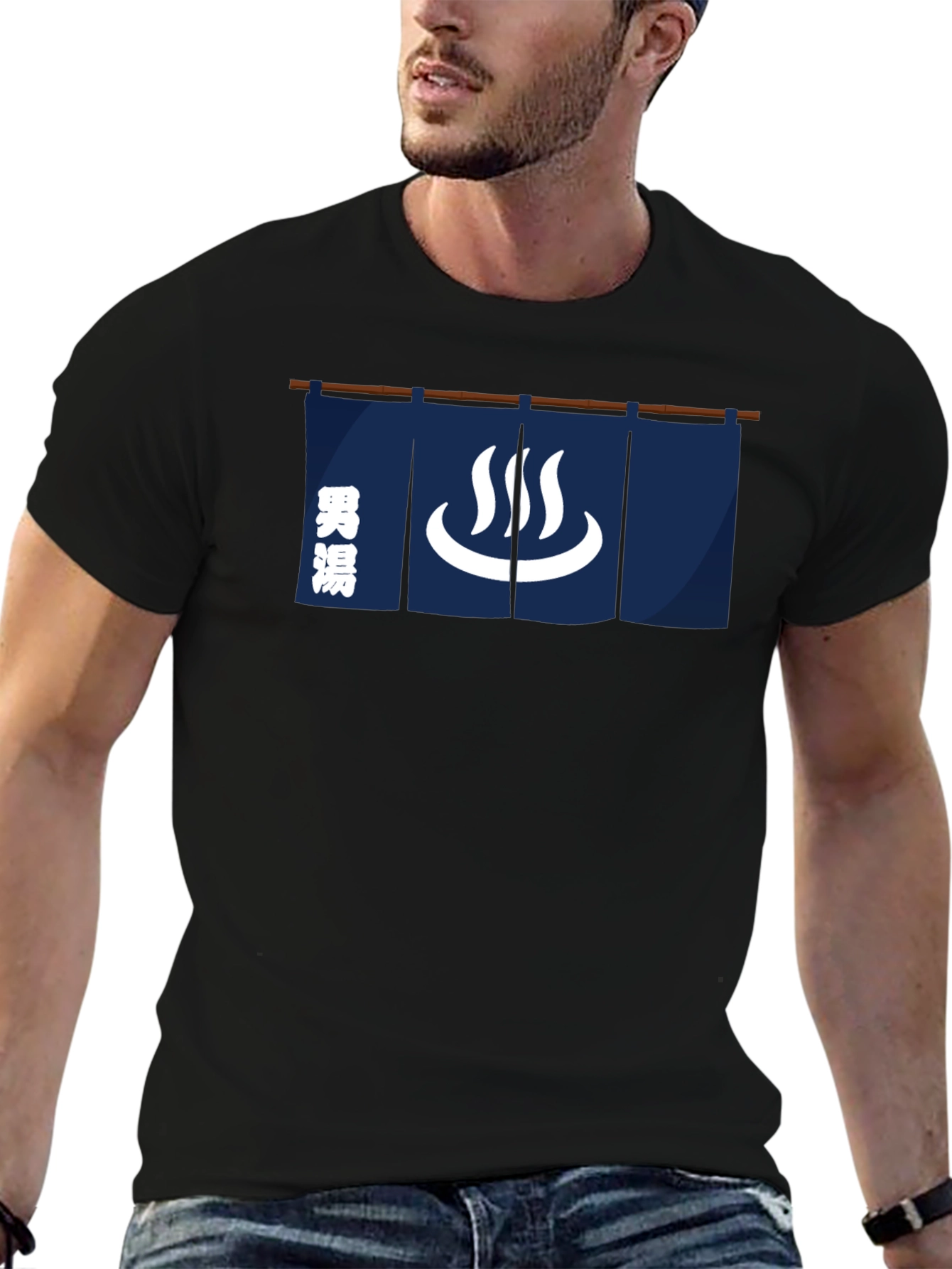 Japanese Onsen Hot Spring Black T-Shirt