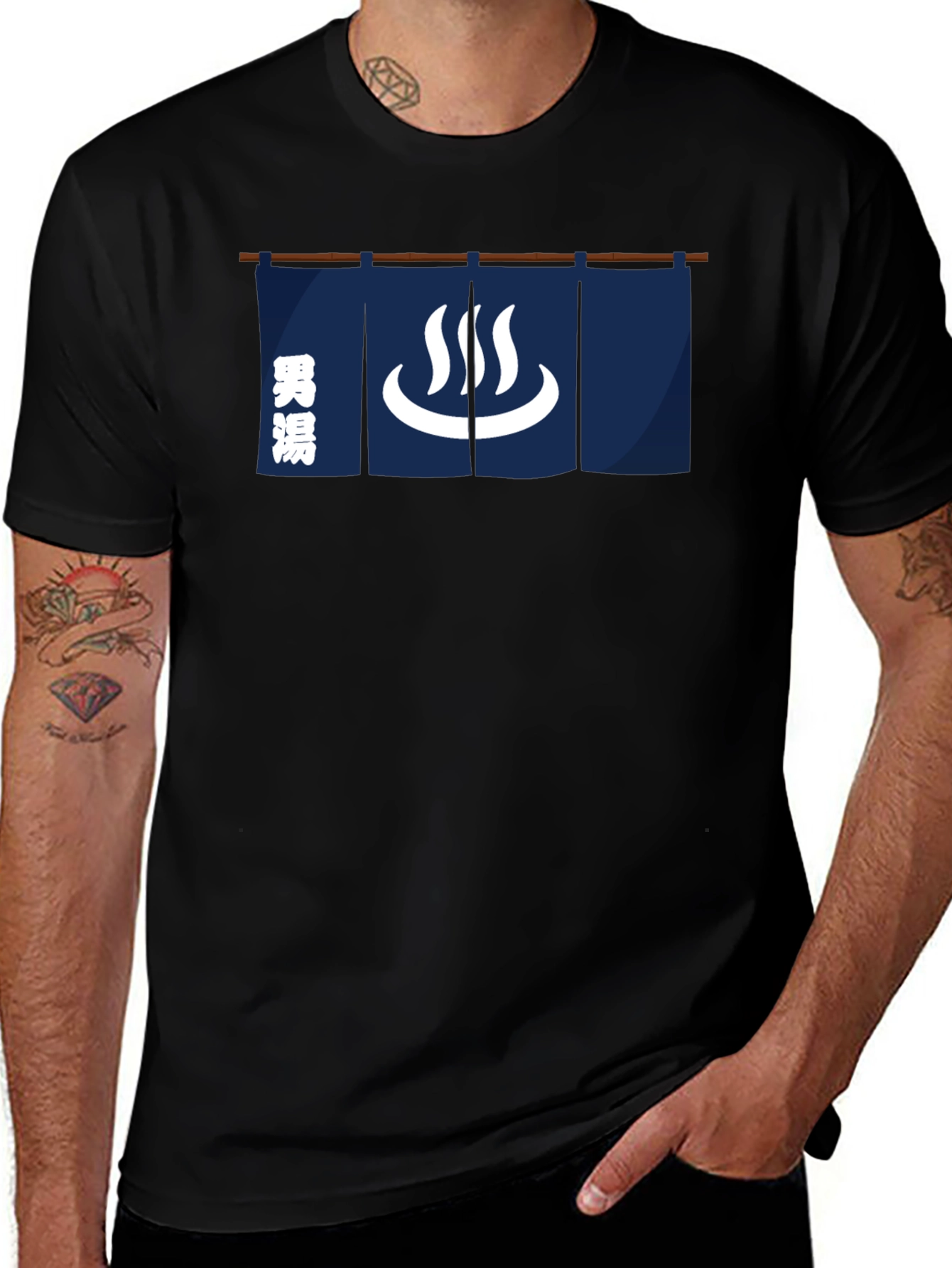 Japanese Onsen Hot Spring Black T-Shirt