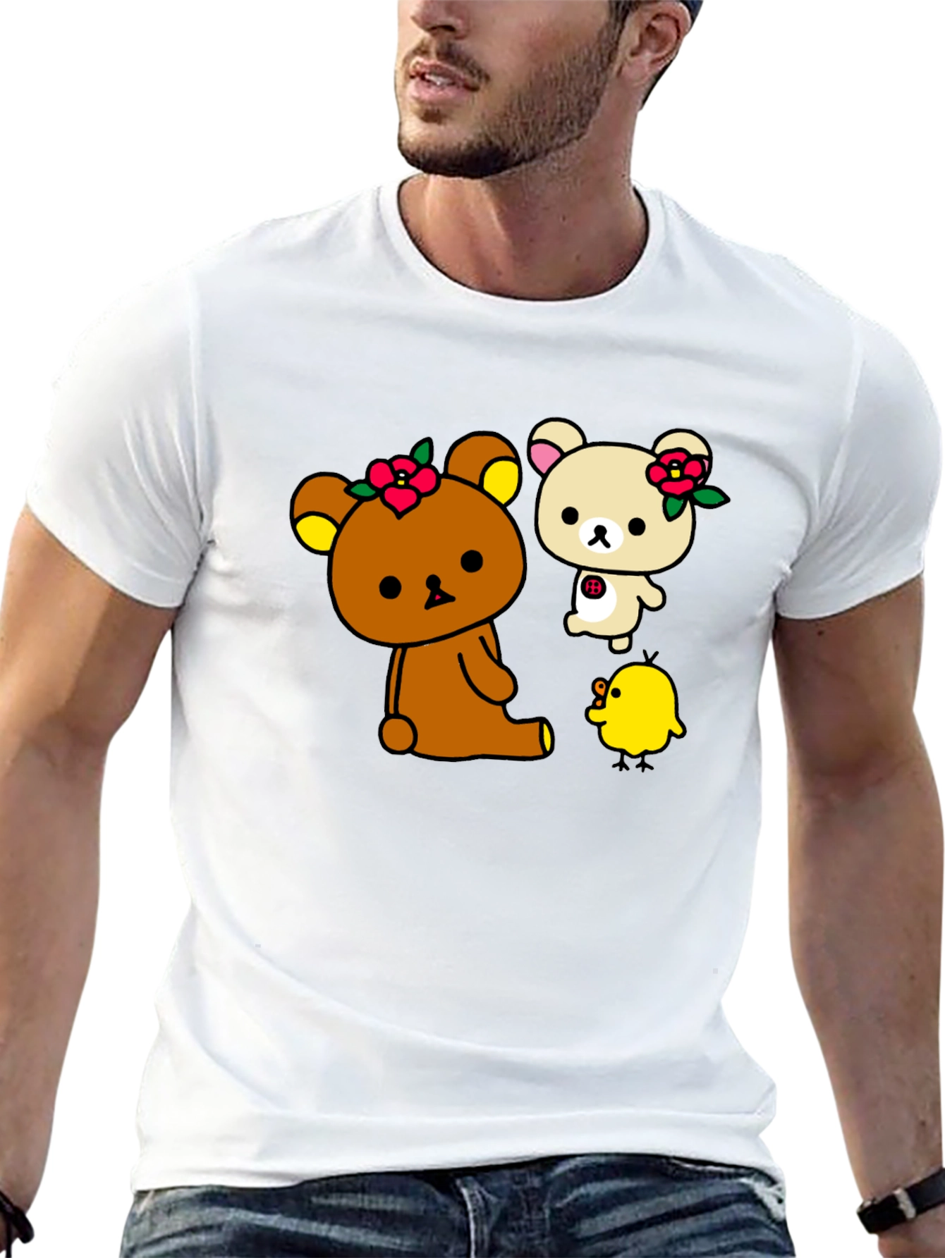Cute Cartoon Bear and Chick Graphic Tee
