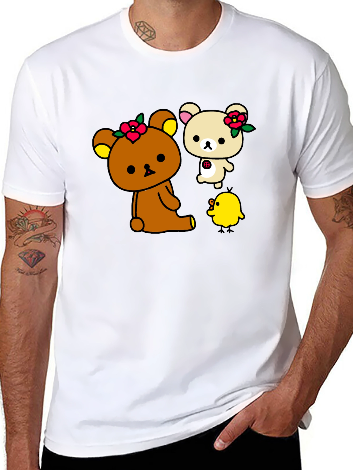 Cute Cartoon Bear and Chick Graphic Tee