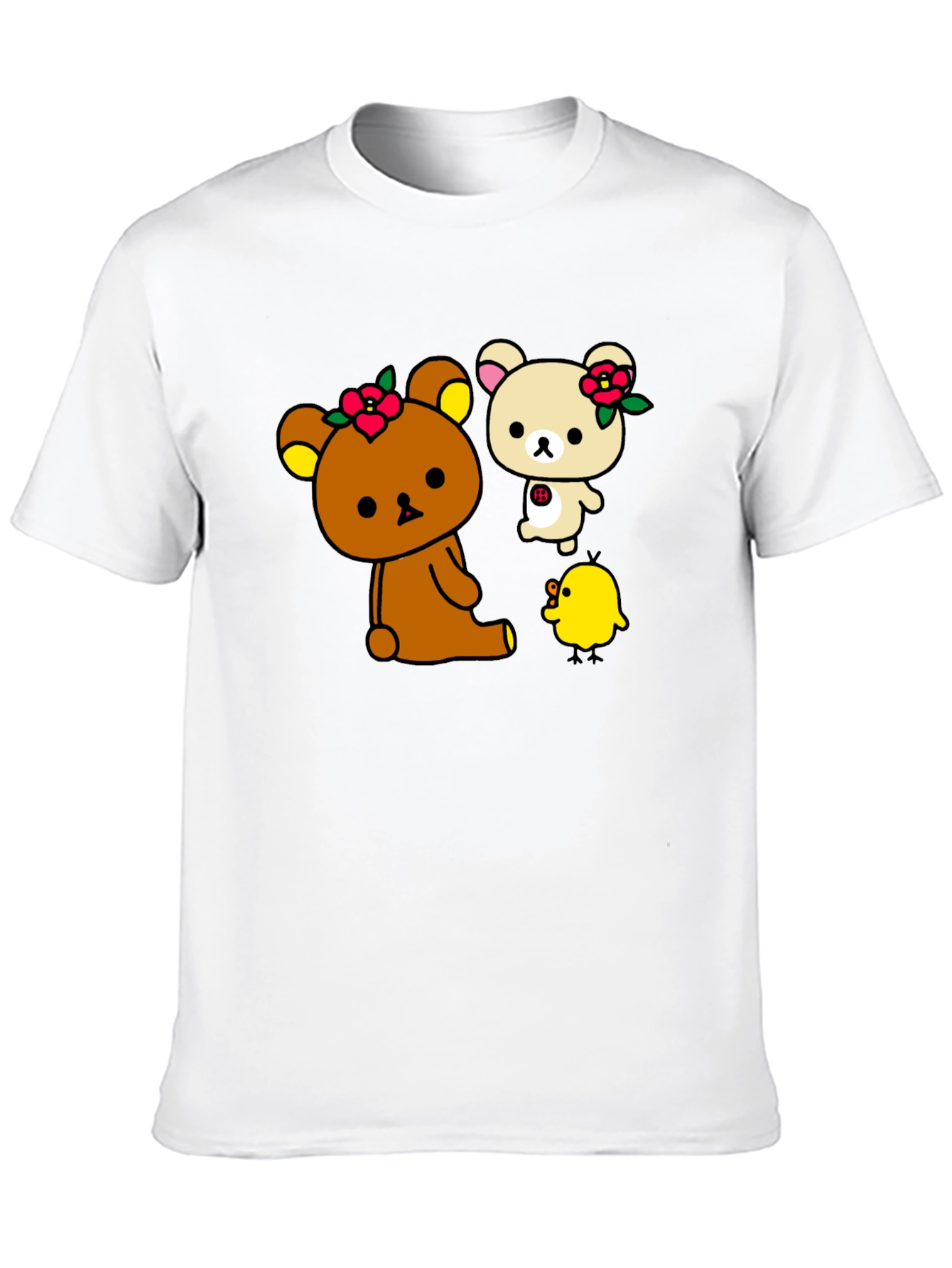 Cute Cartoon Bear and Chick Graphic Tee