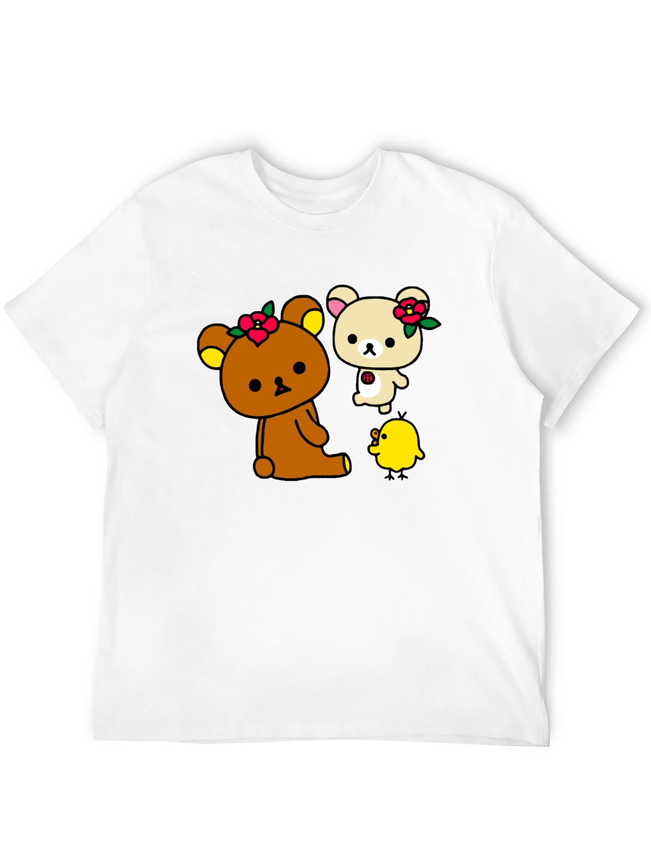 Cute Cartoon Bear and Chick Graphic Tee