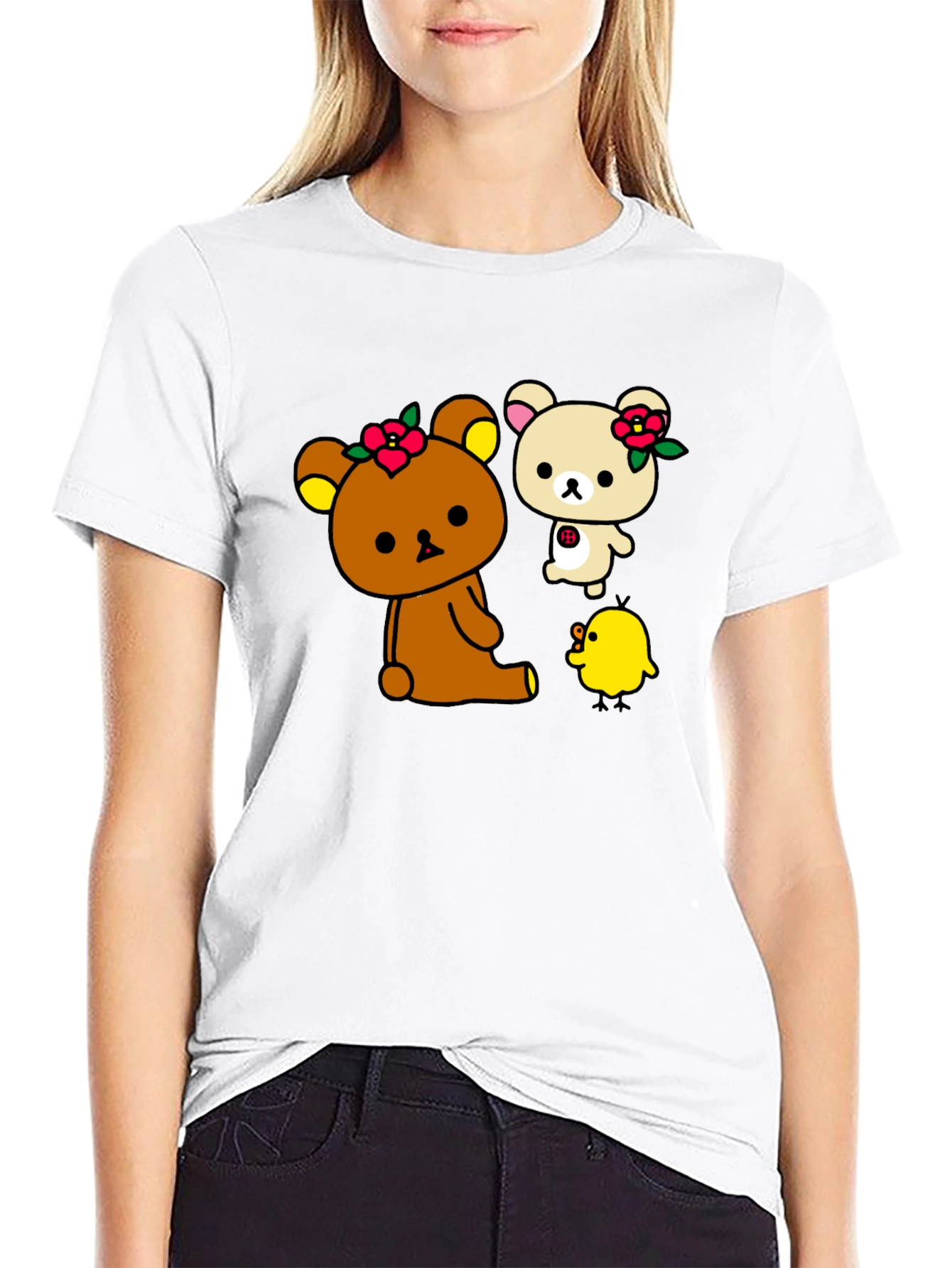 Cute Cartoon Bear and Chick Graphic Tee