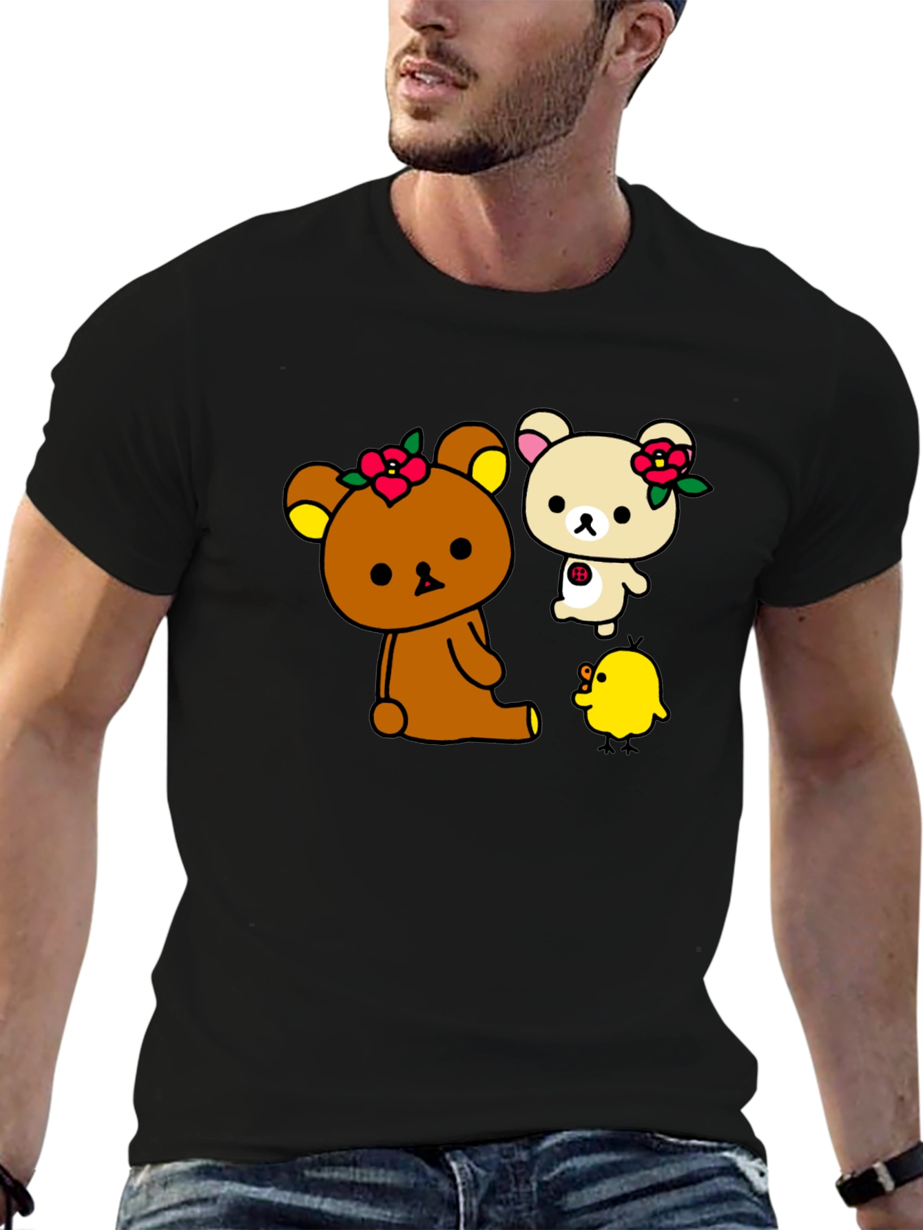 Cute Cartoon Bear and Chick Graphic Tee