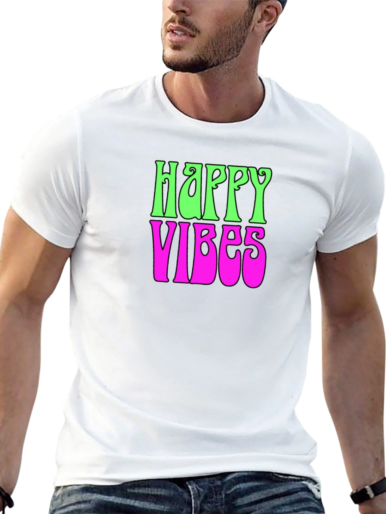 Happy Vibes Graphic T-Shirt - Groovy Retro Tee
