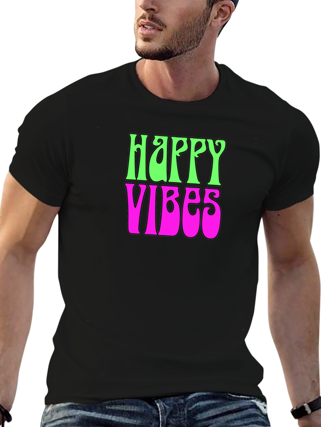 Happy Vibes Graphic T-Shirt - Groovy Retro Tee