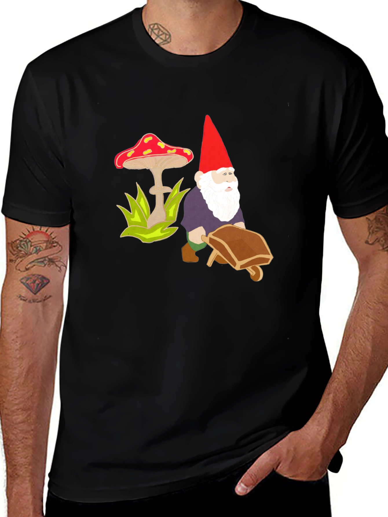 Gnome & Mushroom Black T-Shirt