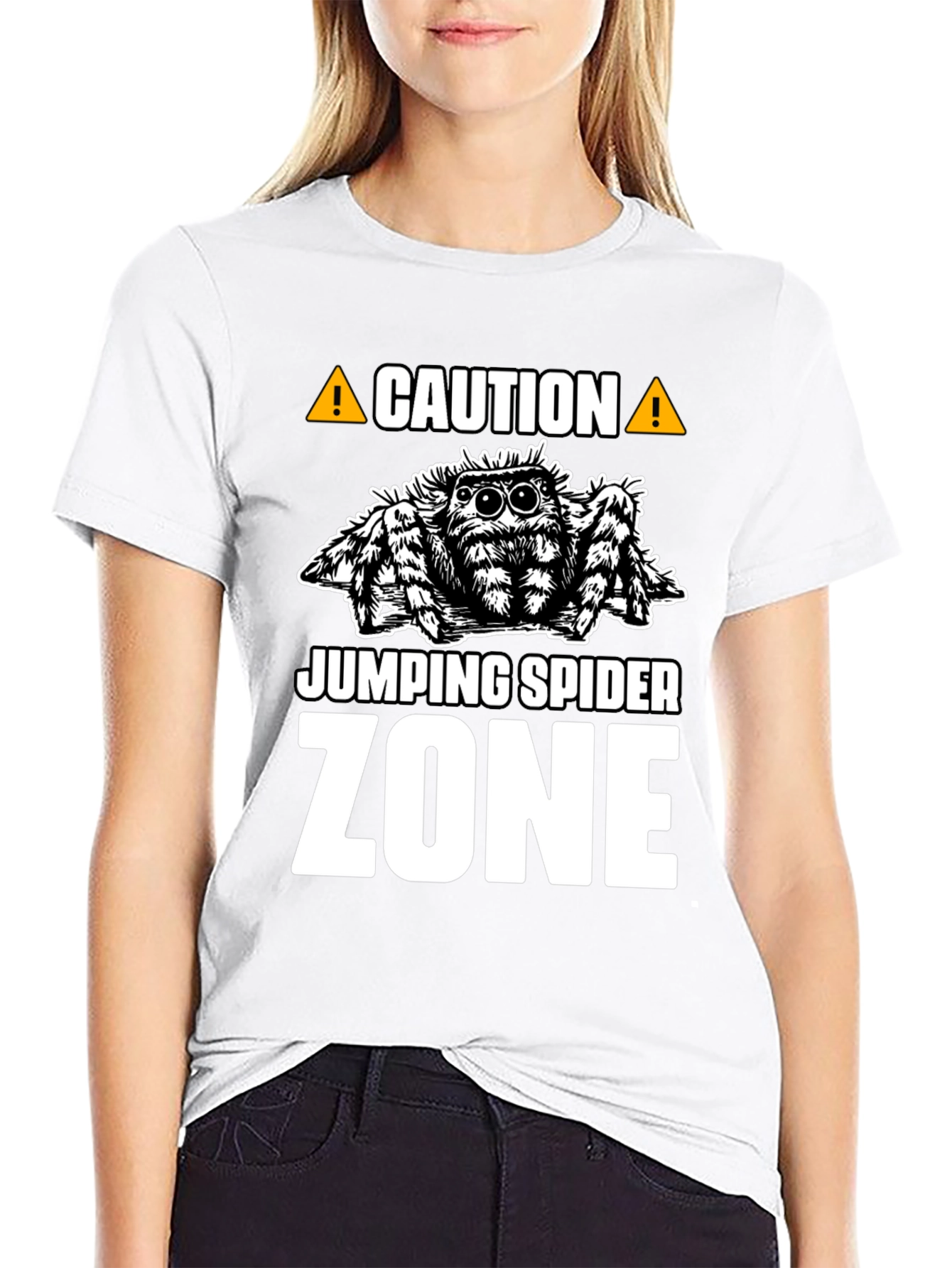 Caution Jumping Spider Zone Black T-Shirt