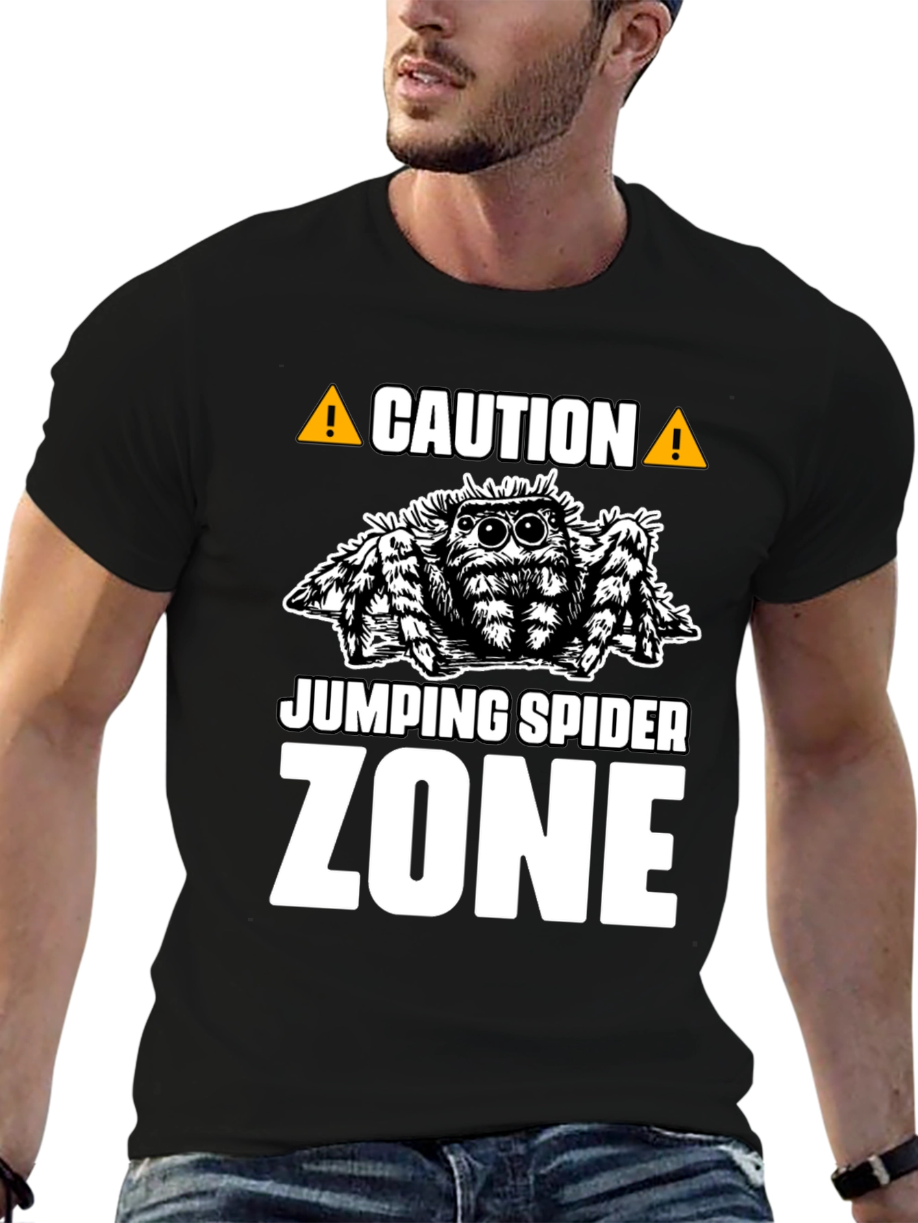 Caution Jumping Spider Zone Black T-Shirt